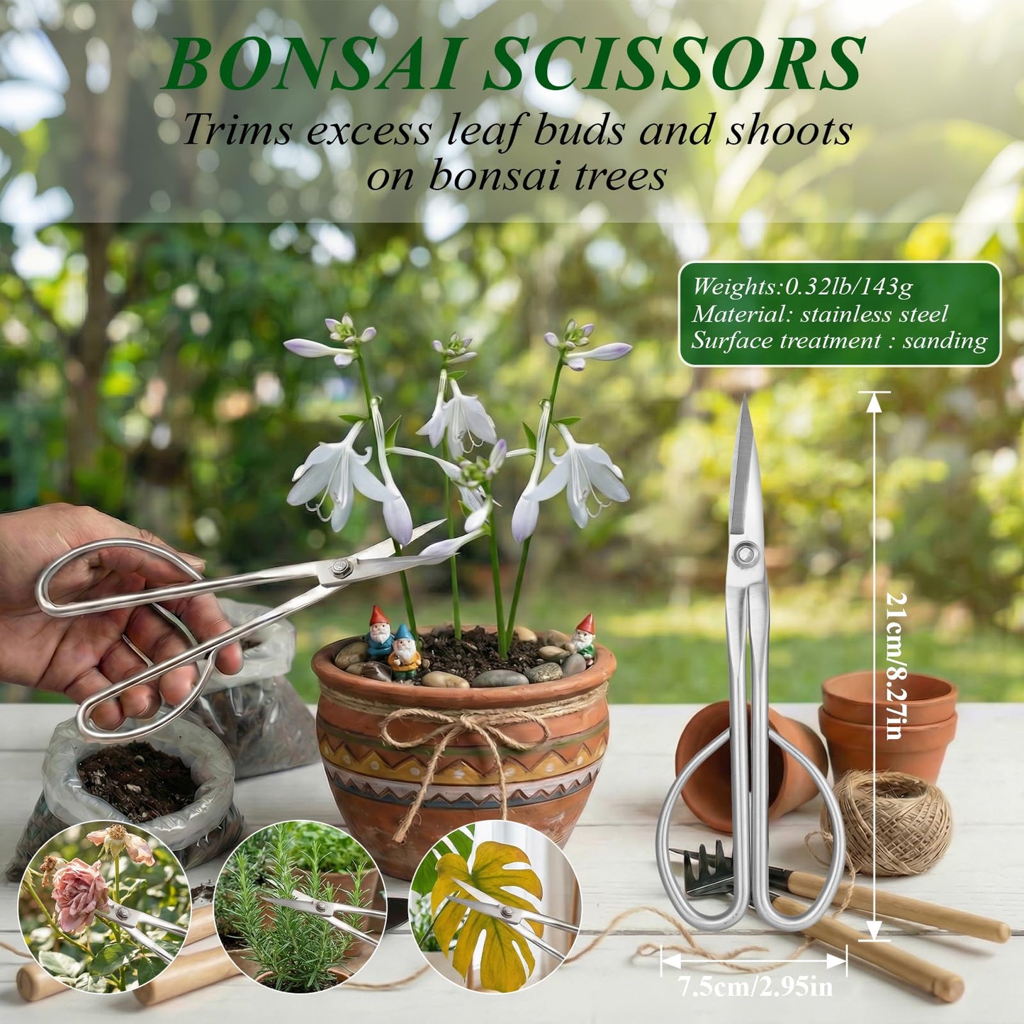 Bonsai Tools Set, 3-Piece Bonsai Tree Tools – Includes Knob Cutter, Concave Cutter, Bonsai Scissors for Precision Trimming and Plant Care, Bonsai Trimming Kit 3 tools
