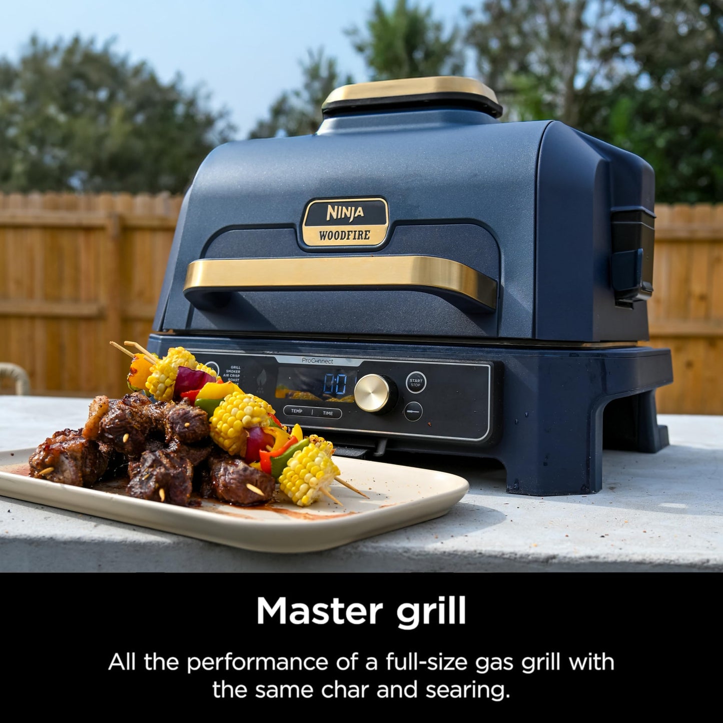 Ninja Woodfire Pro Connect XL Outdoor Grill & Smoker | Bluetooth, App Enabled | 7-in-1 Grill, BBQ Smoker, Outdoor Air Fryer | Woodfire Technology | Built-In Thermometer | Green & Gold | OG951GN2