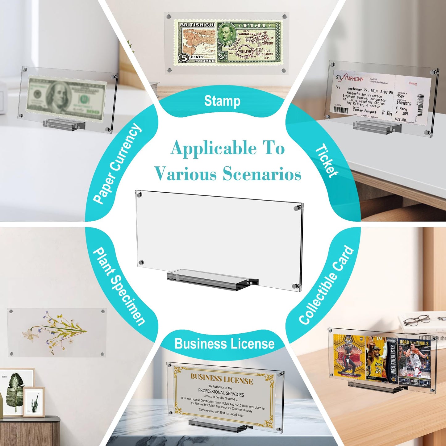 Boloyo Acrylic Business License Display Frame, 10 inch 1PC Clear Display Stand Holder Easel Base Protector for 4x9 Business License Certificate Collectors