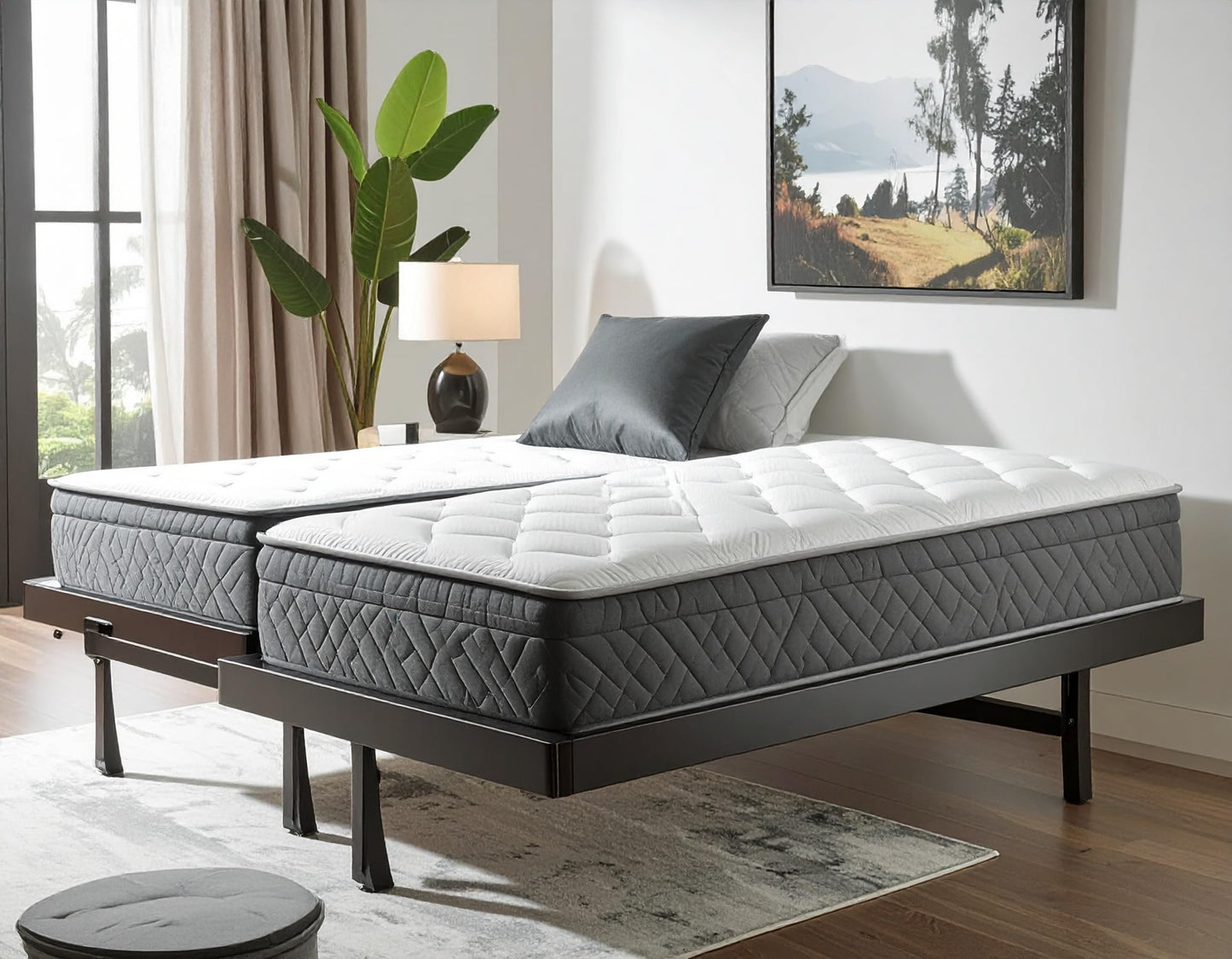 Mielmoon Made in USA 10 Inch Mattress Queen Split Size- Hybrid Memory Foam & Pocket Coils Medium Firm Mattress in a Box for Back Neck Pain Relief for Adjustable Bed Mattress (Split Queen)