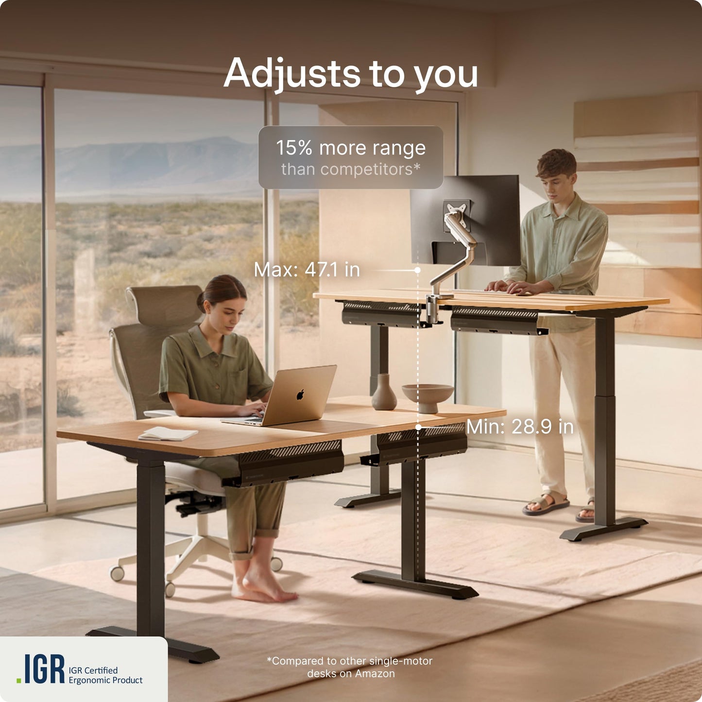 Desktronic HomeOne Standing Desk 54x28 — Ergonomic Sit Stand Home Office Desk, Made in Europe, Electric Dual Motor Height Adjustable, USB & USB-C Charging, Wobble-Free, Touchscreen, 3 Memory Presets
