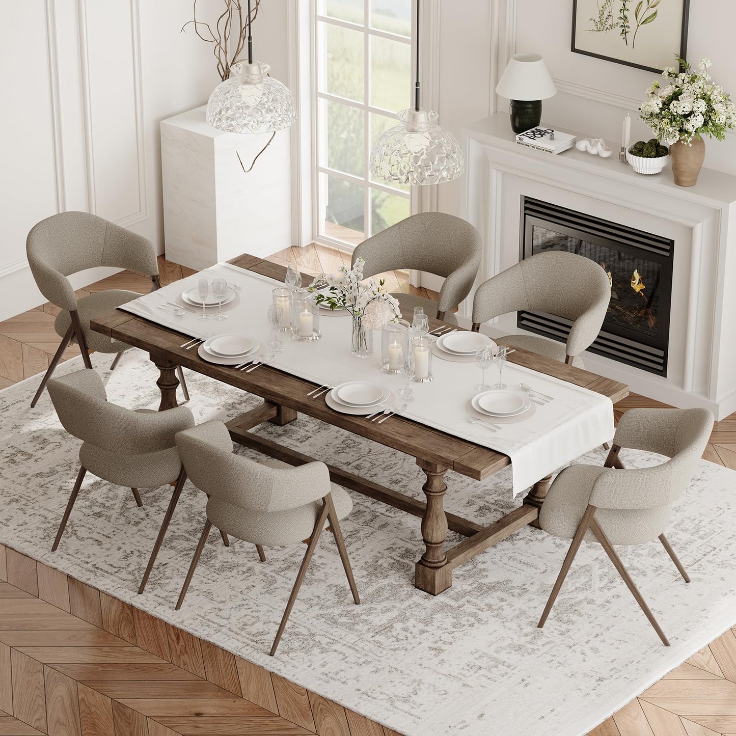 COLAMY Dining Chairs Set of 6, Mid Century Modern Dining Room Kitchen Dinner Chairs with Iron Legs, Open Back and Padded Seat, for Living Room/Bedroom/Restaurant/Cafe, Taupe