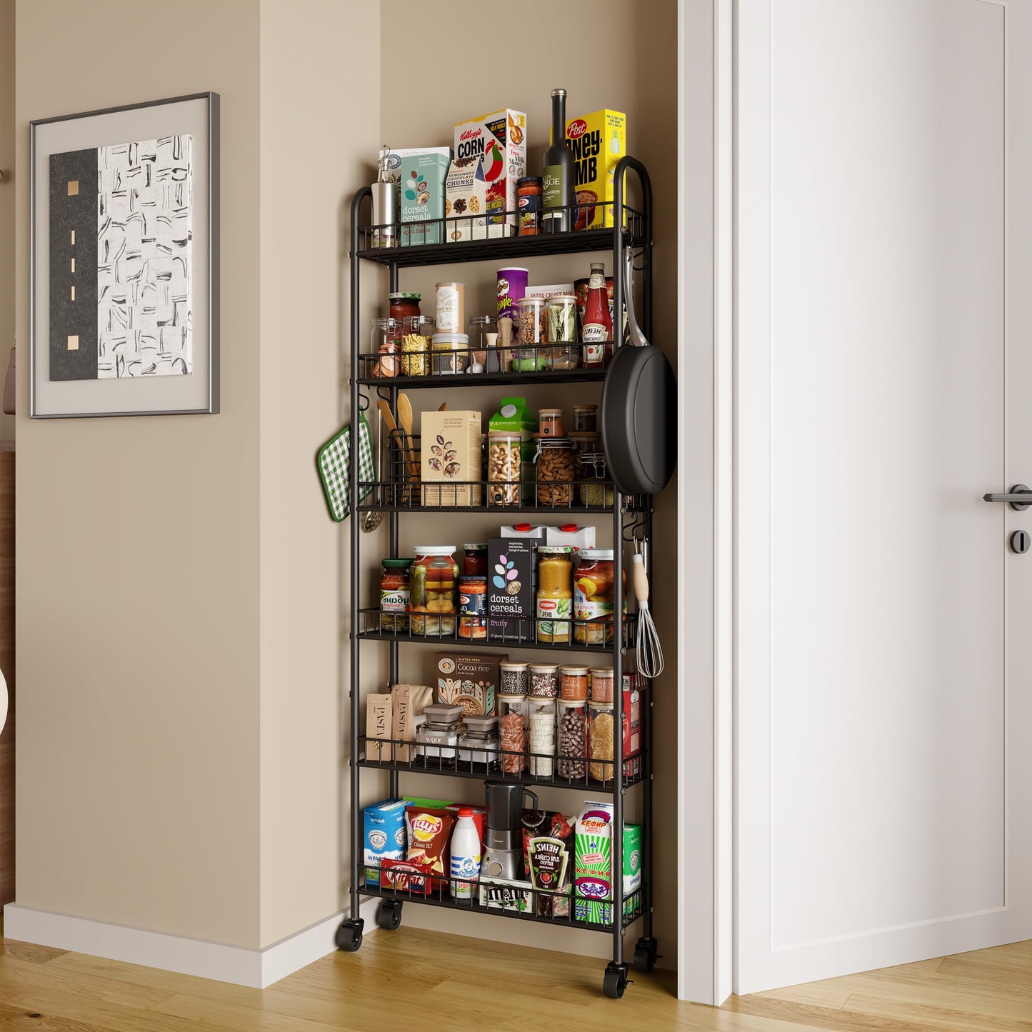 Qiaoxuan Slim Rolling Storage Cart with Wheels, Metal 6 Tier Spice Rack Mobile Shelving Unit Organizer Kitchen Utility Cart for Office Bathroom Kitchen Laundry Room Narrow Places (6inches)