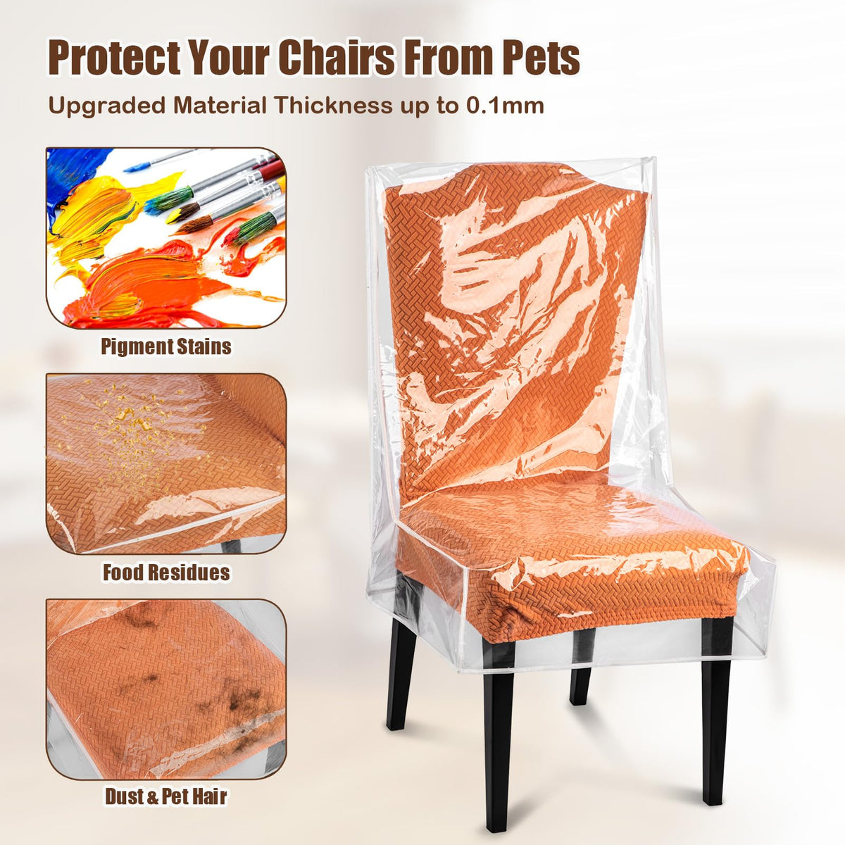 KIPHCA Dining Chair Covers, Waterproof Chair Covers - 4 Pack Clear Plastic Seat Chair Protector for Kitchen Keep Your Chair Away from Water Dust Stain and Pet Claws W/21 x D/18 Fits 16-23" (4)