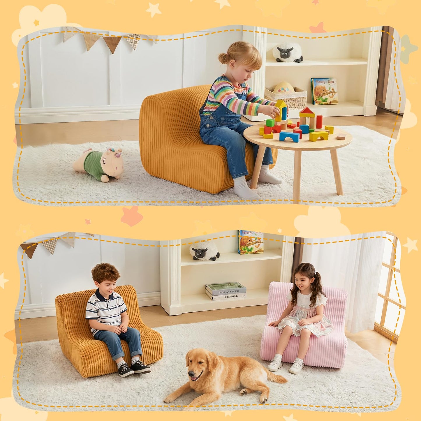 DAICO Kids Bean Bag Chair, Ultra-Soft Toddler Bean Bag Sofa with Foam, Small Toddler Comfy Lazy Lounger Floor Chairs with Handle for Playroom or Bedroom - Birthday for Boys and Girls