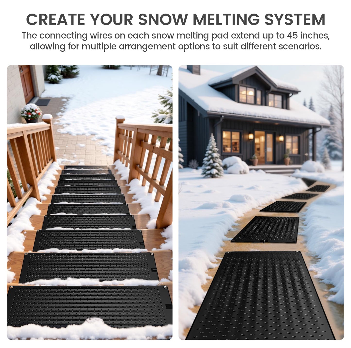 4 Pcs Heated Snow Melting Mats - 10 x 30 Inch Heated Outdoor Mats with 6.5 ft Power Cord, No-Slip Snow and Ice Melting Mat for Walkways, Electric Snow Melting Mats for Decks Sidewalks Driveway Stair
