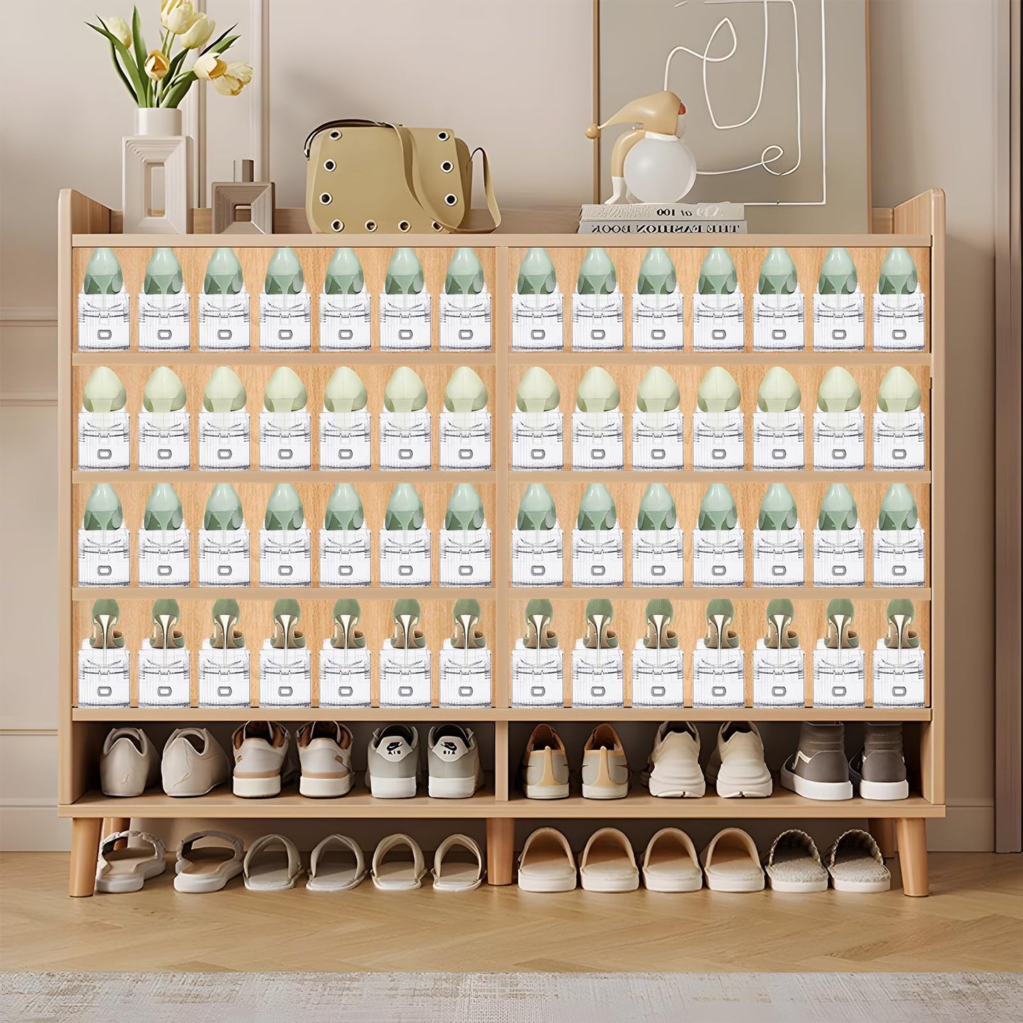 MOOKNAT Clear Shoe Slot Organizer, 30 Pack Adjustable Shoe Slots Organizer for Closet Clear Shoe Stackers Shoe Rack Holder Shoes Space Savers for a Pair of Shoes