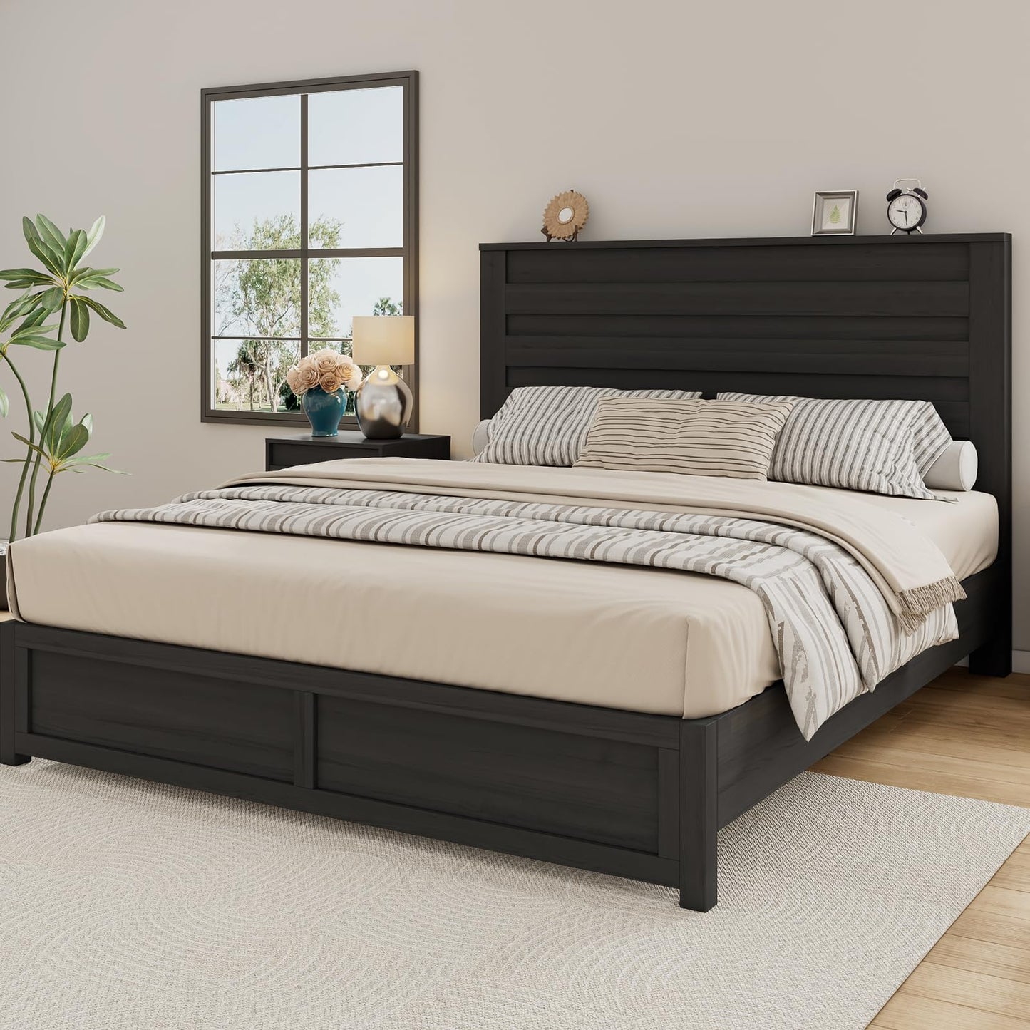 Albott Farmhouse Queen Platform Bed with 49" Headboard & Footboard