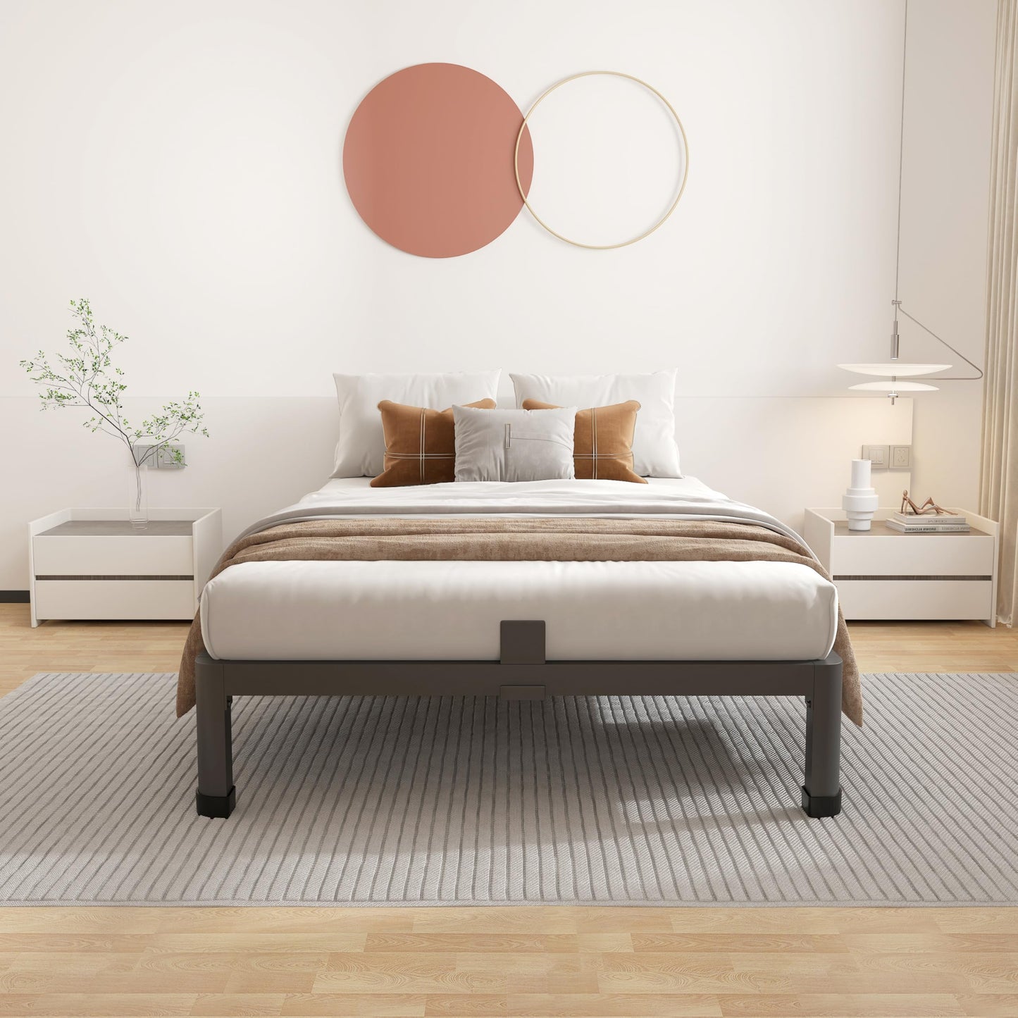 ROIL 7 inch Twin Bed Frames with Round Corner Legs Mattress Retainers 3500LBS Heavy Duty Steel Slats No Box Spring Needed Platform Noise-Free Easy Assembly