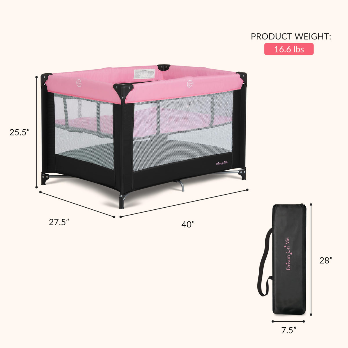 Dream On Me Zazzy Portable Baby Playard with Bassinet, Travel Carry Bag