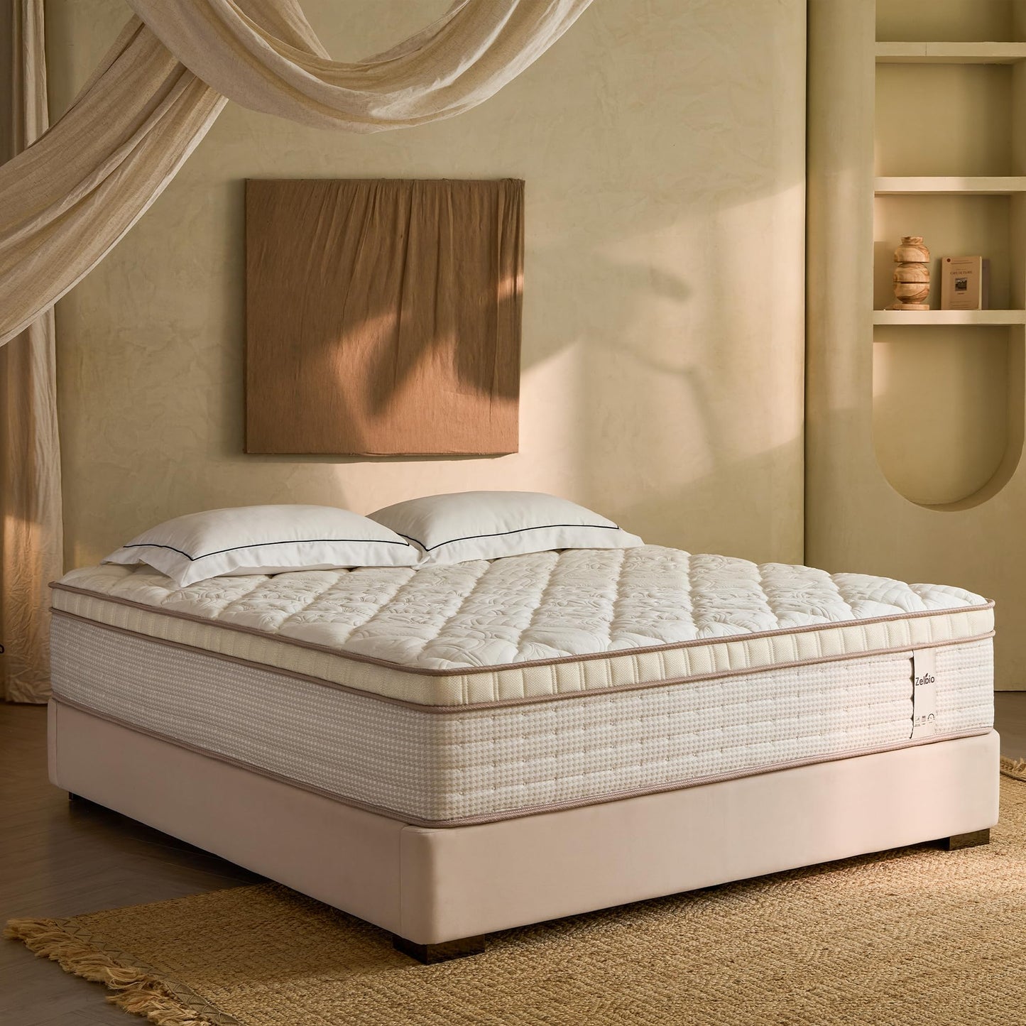 ZELBIO 12 Inch Full XL Mattress Hybrid, Cooling Gel Memory Foam & Pocket Springs, Medium Firm, Breathable, CertiPUR-US Certified, Bed-in-a-Box