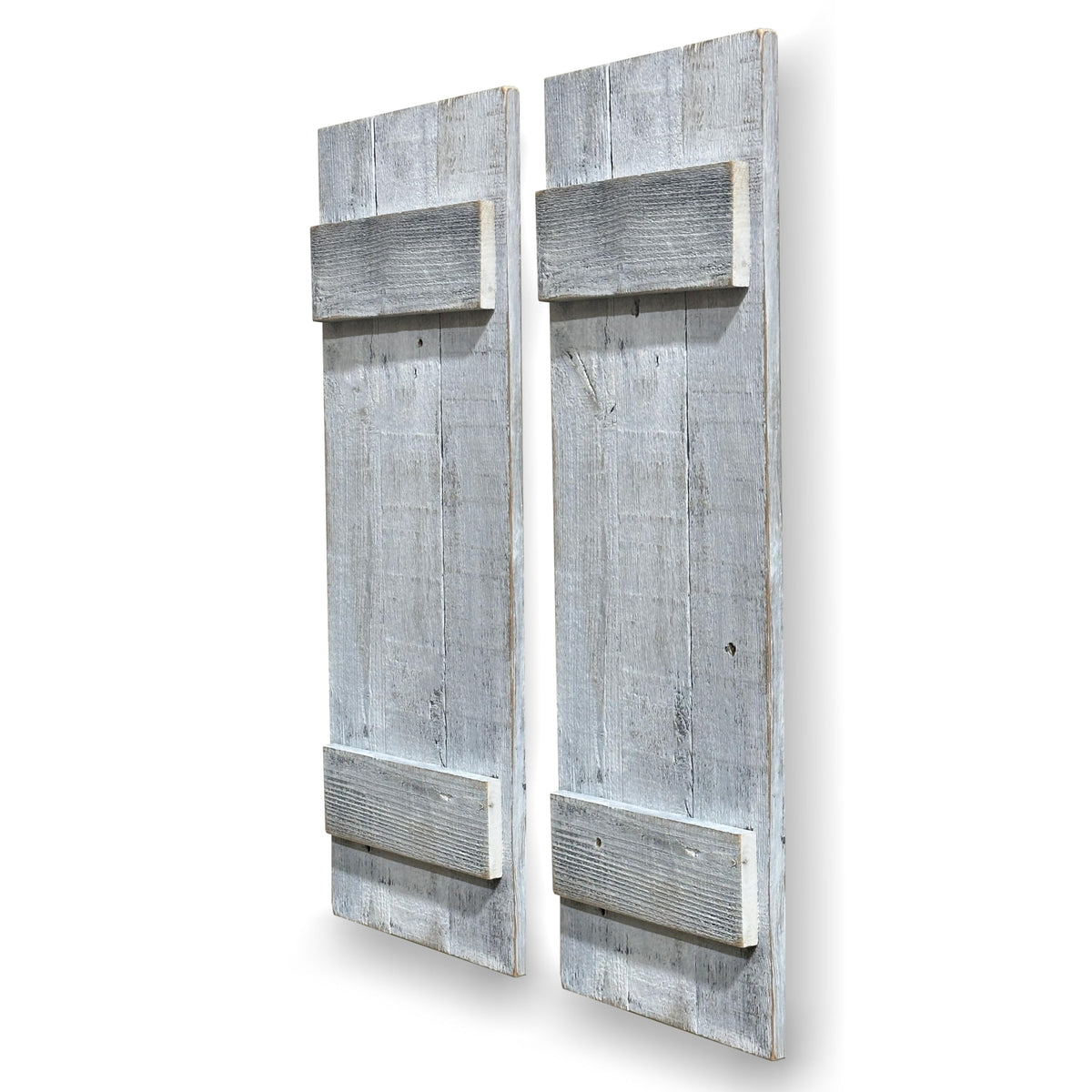Rustic Shutters Made from 100% Reclaimed Weathered Wood | Set of 2 | Made in The USA | Perfect for Farmhouse Barnwood Style Decor - (11"x30") (White)
