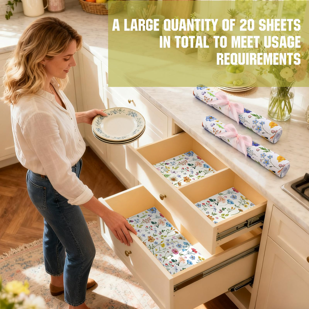 Bbto 20 Sheet Wildflower Scented Drawer Liner for Dresser Cabinet Liner