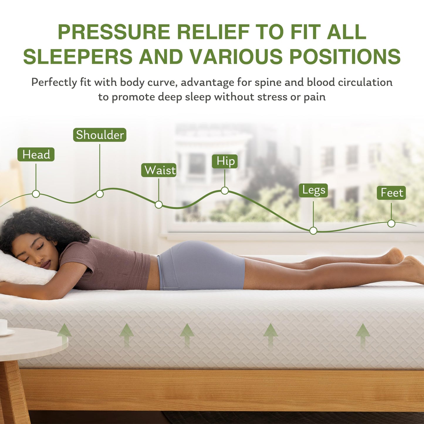 EGOHOME 10 Inch Queen Mattress, Memory Foam Mattress in a Box with Cooling Green Tea Gel, Relieve Pressure with Medium Firm Support, CertiPUR-US Certified, 80''L x 60''W, White