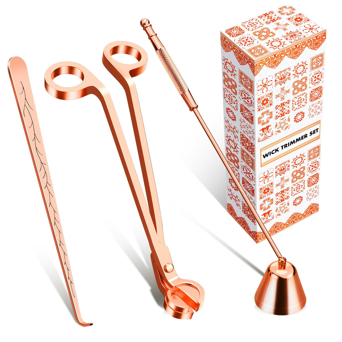Calary 3 in 1 Candle Care Kit - Wick Trimmer, Snuffer & Dipper Set (Rose Gold)