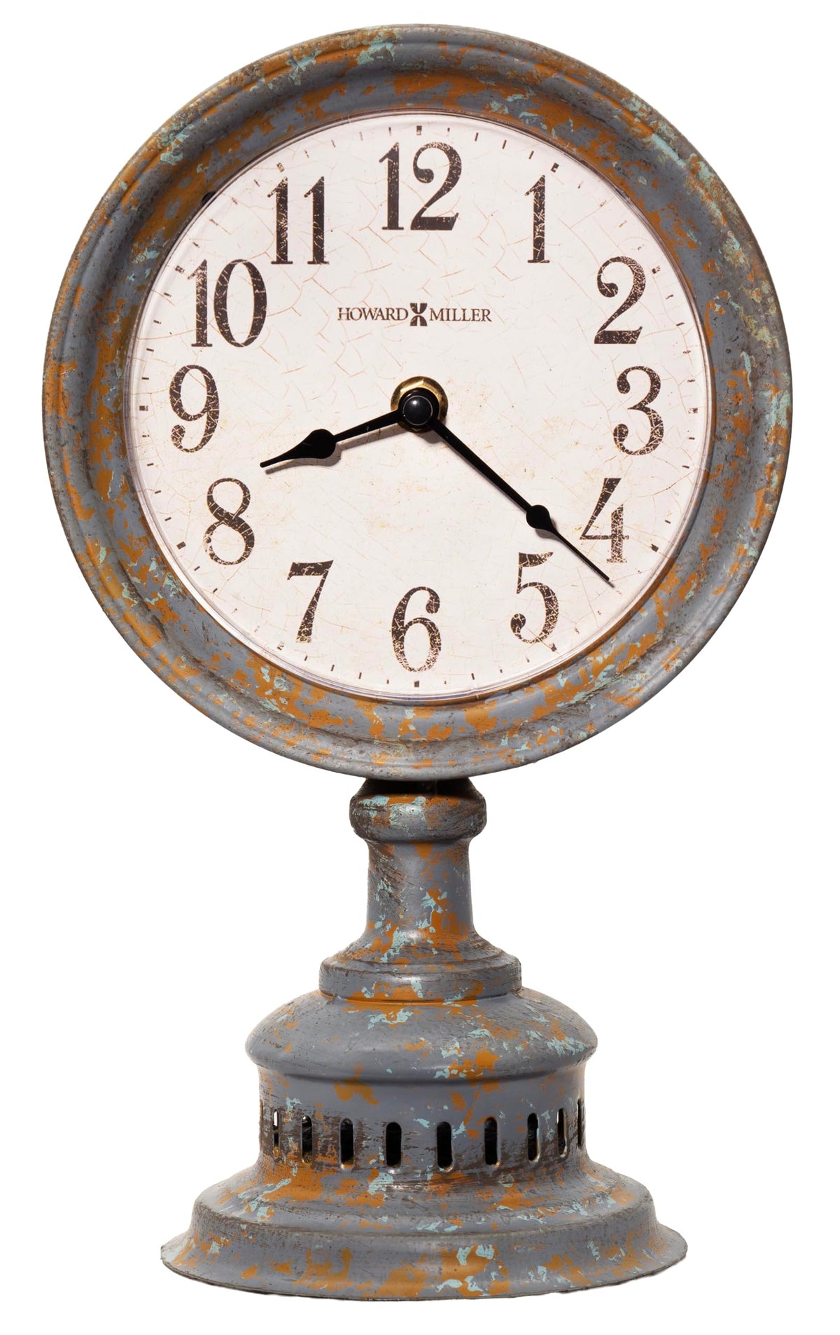 Howard Miller Ardie Mantel Clock – Black Aged Metal Frame, Arabic Numerals, Convex Glass Crystal, Battery-Powered Quartz Movement