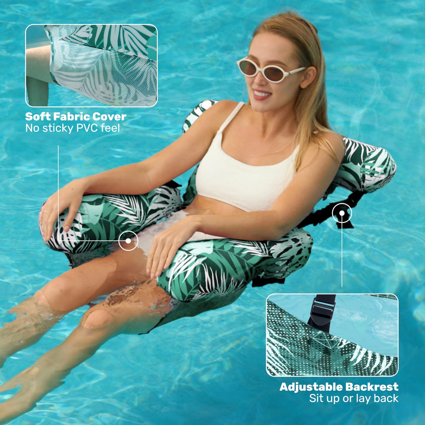 Sloosh Pool Floats Adult, 2 Packs Inflatable Pool Lounge Chairs,Blow up Hammock Pool Noodles Floats for Adults,Floating Water Chair for Pool Party Lake River Water Fun(Tropical Leaves-Green,Blue)