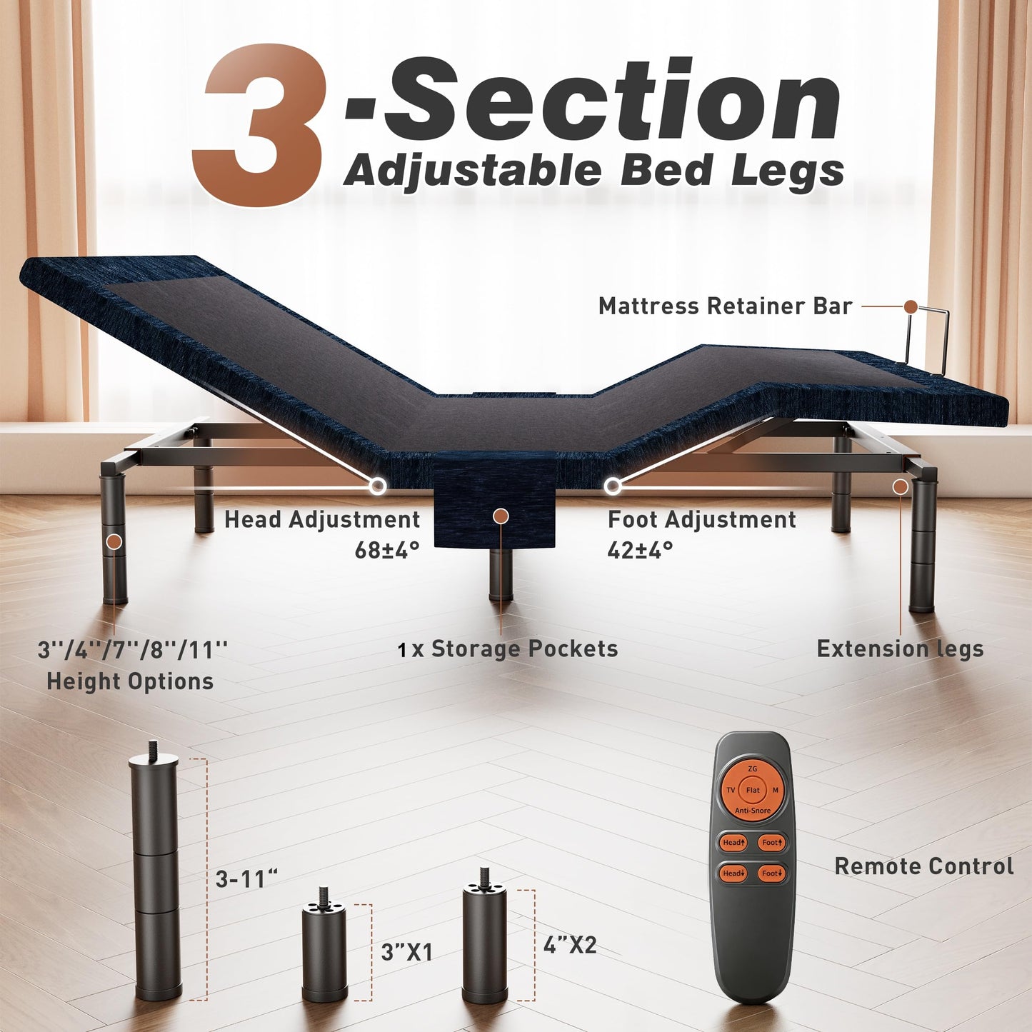 Zhumeiling Twin XL Adjustable Bed Base Quiet Motor Zero Gravity Anti-Snore