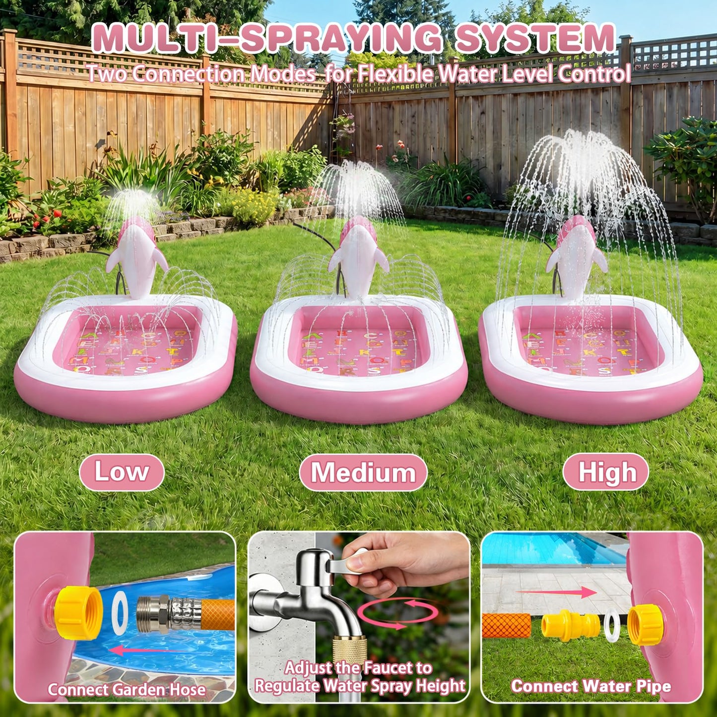 Splash Pads for Toddlers 1-3, Dolphin Toy Sprinkler for Kids, Outdoor Play Mat for Babies, 68" Backyard Inflatable Kiddie Pool, Splash Pad for Kids Ages 4-8, Birthday Gifts for 1 Year Old Boy Girl