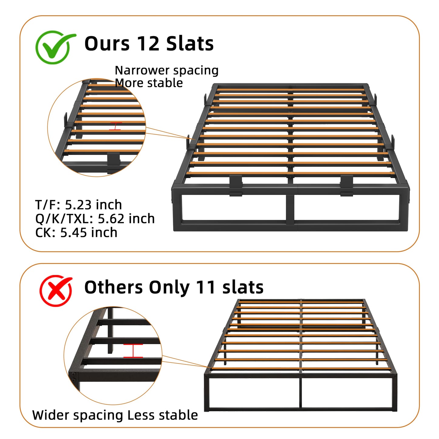 Cresyfu King Size Bed Frame, 6 Inch Metal Platform Bed Frames with Squeak Free U-Slot Design, 6 Non-Slip Guards, 3500lbs Heavy Duty Steel Slat Support, No Box Spring Needed, Under Bed Storage, Black