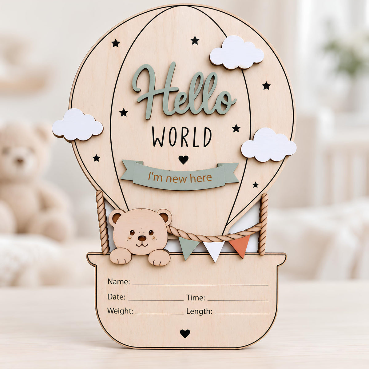 MEMOLEBIA Hello World Newborn Sign Announcement Hospital for Boy (HW11)