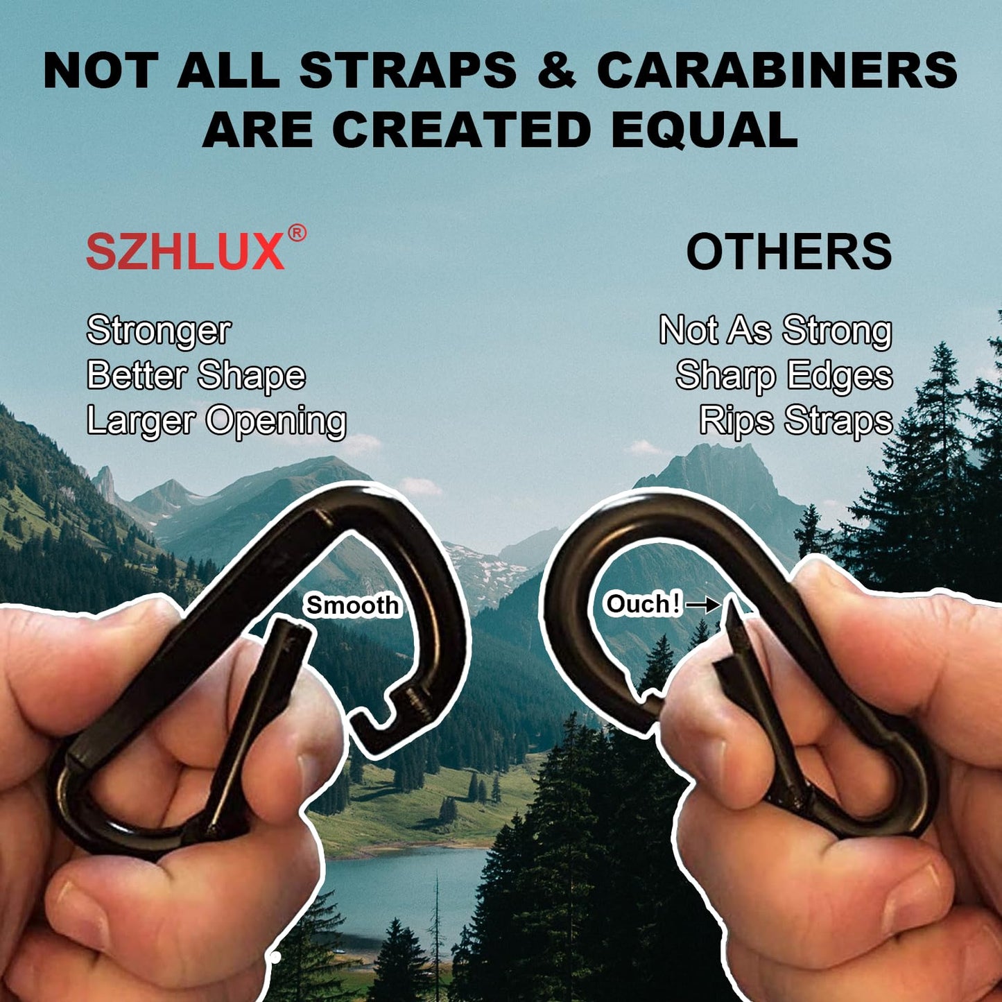 SZHLUX Hammock Straps for Trees - Set of Two 10ft Long, with 38 Loops & 2 Carabiners| Essential Hammock Accessories