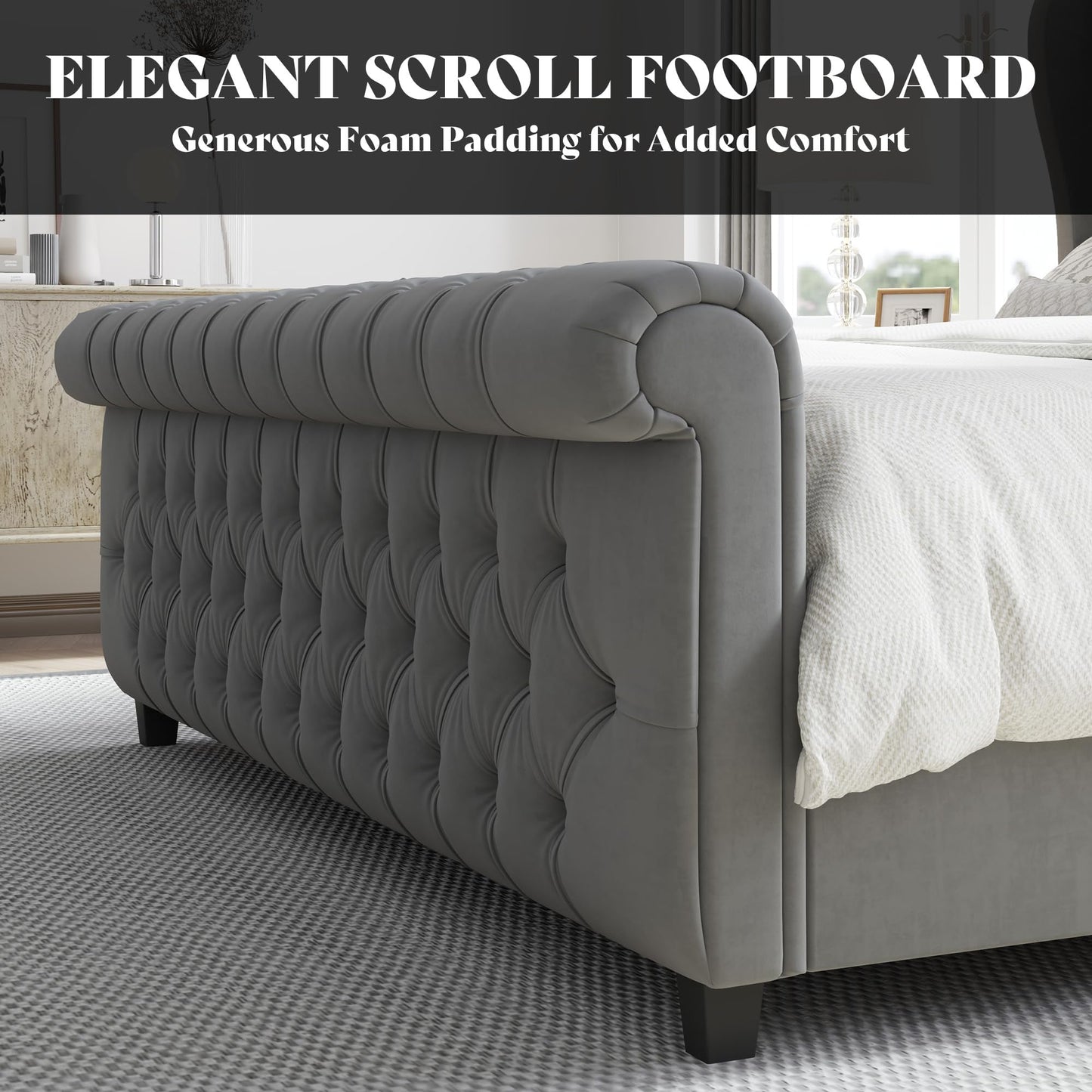 AMERLIFE California King Upholstered Sleigh Bed Frame with Headboard