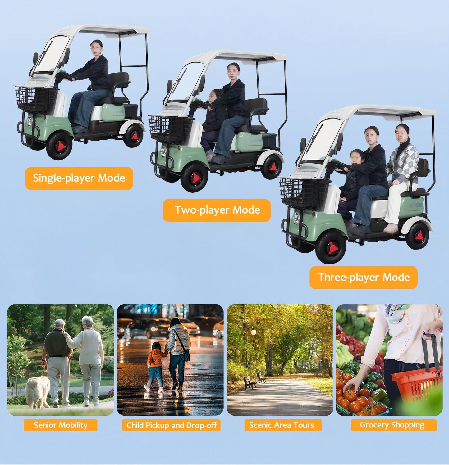 HAOWEIH Electric Golf Cart for Adults, 13 MPH, 440 LBS Capacity, Electric Golf Cart with Independent Suspension for Golf, for Golf, Neighborhood, Camping & Resorts(Lithium battery-650W+60V30AH)