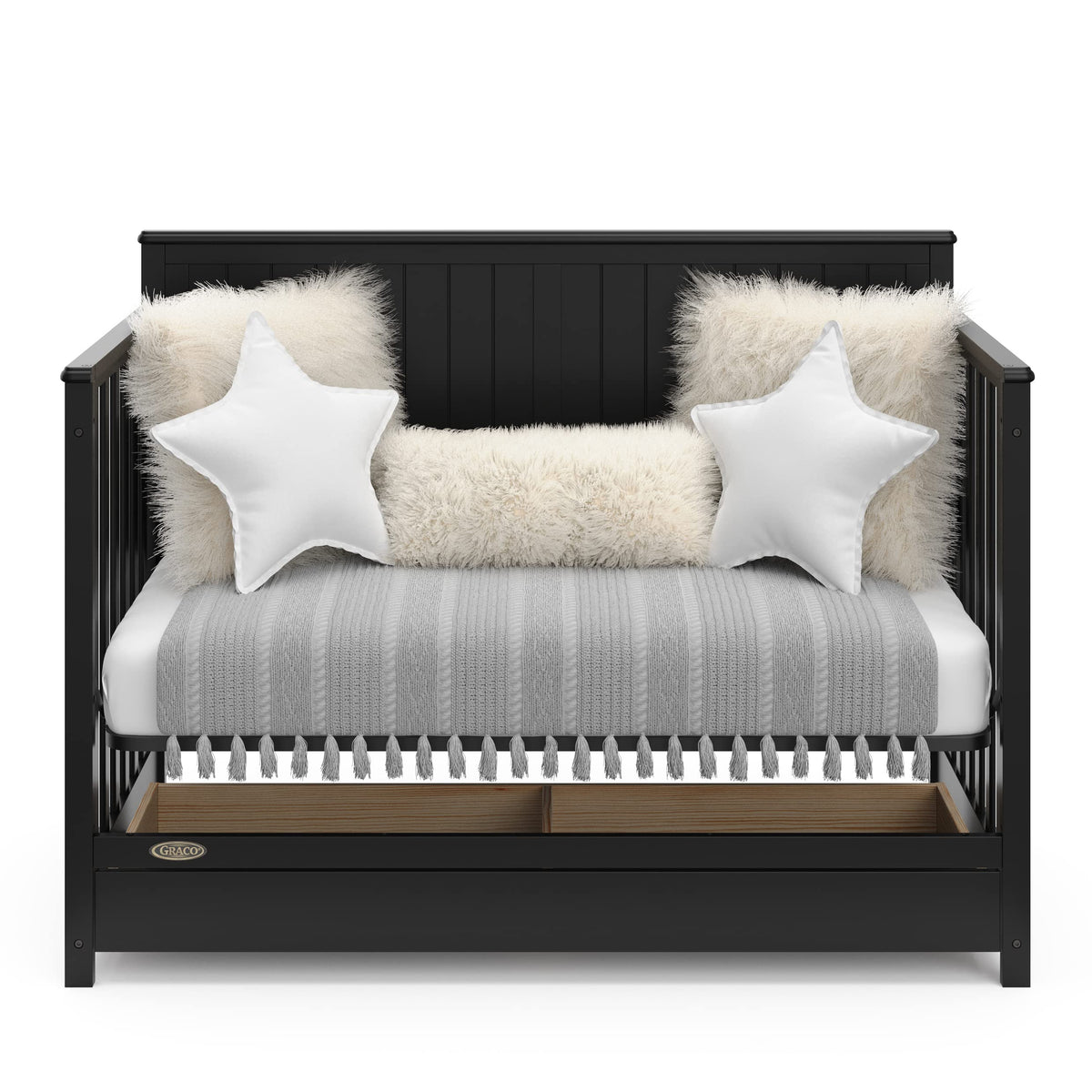 Graco Hadley 5-in-1 Convertible Crib with Drawer (Black) – GREENGUARD Gold Certified, Fits Standard Crib Mattress, Converts to Toddler Bed, Daybed and Full Bed, 4 Adjustable Mattress Heights