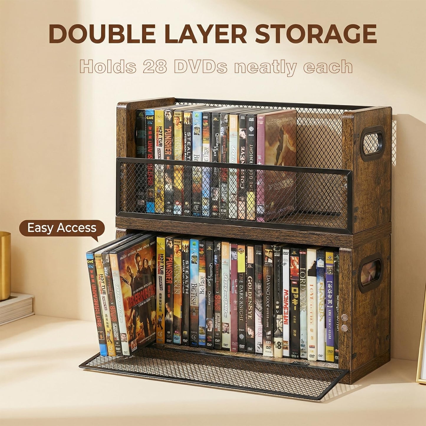 PUTNATRUE DVD/Blu ray Storage Rack, 2 Pack DVD Holders Hold Up To 56 DVDs (28 Each), Stackable DVD Tower also Used for CDs, Video Game Cases, Vhs Taps, Desktop Organizer of Music and Movie Discs