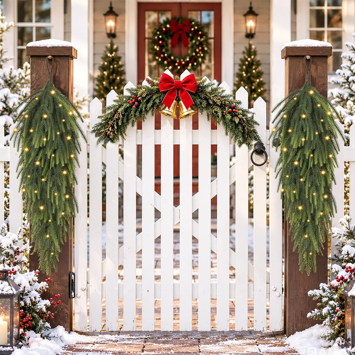 2 Pcs 30” Length Artificial Norfolk Pine Christmas Teardrop Swag with Light