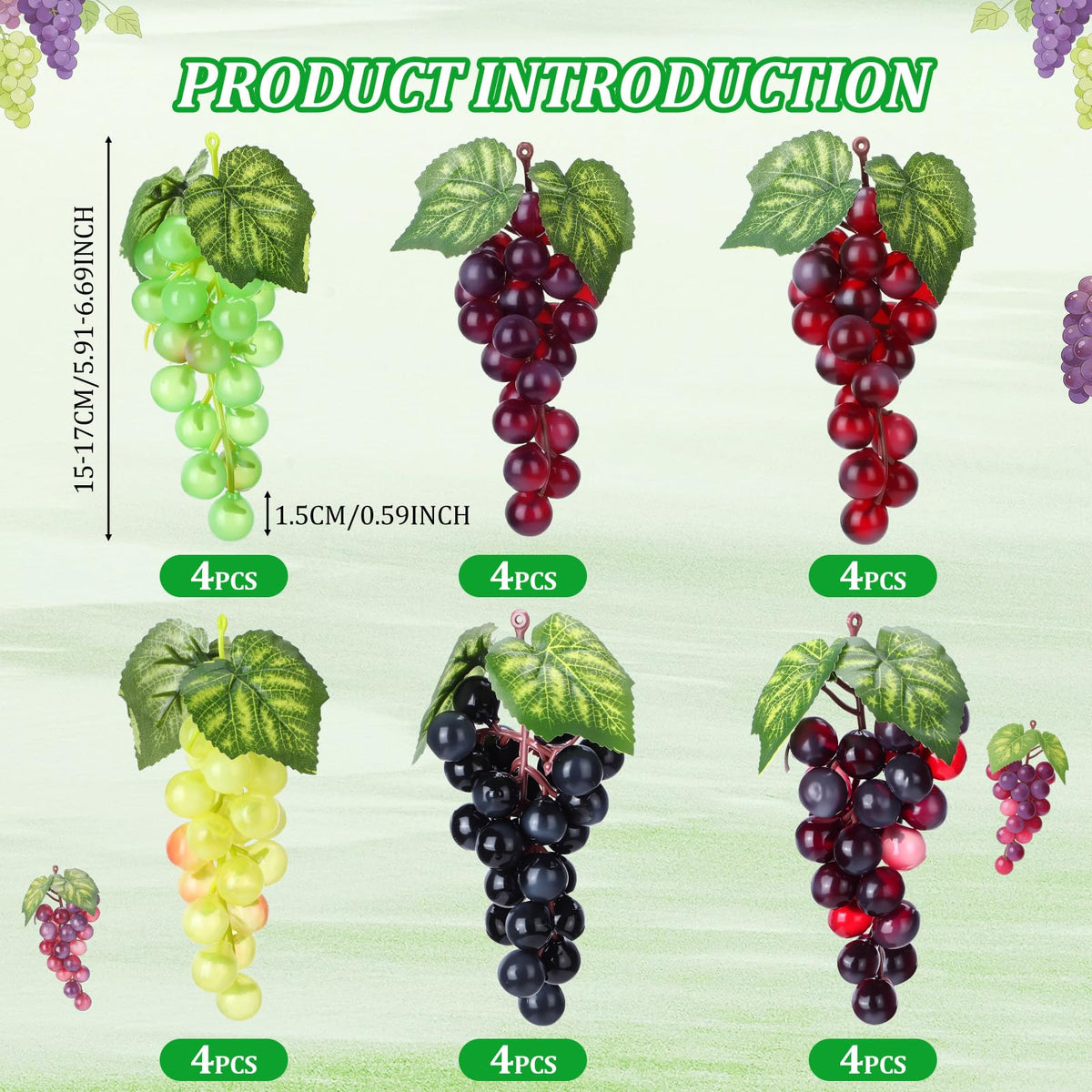 Wavyknot Artificial Grape Fake Grapes, Classic Style, Multicolor, 24 Pcs