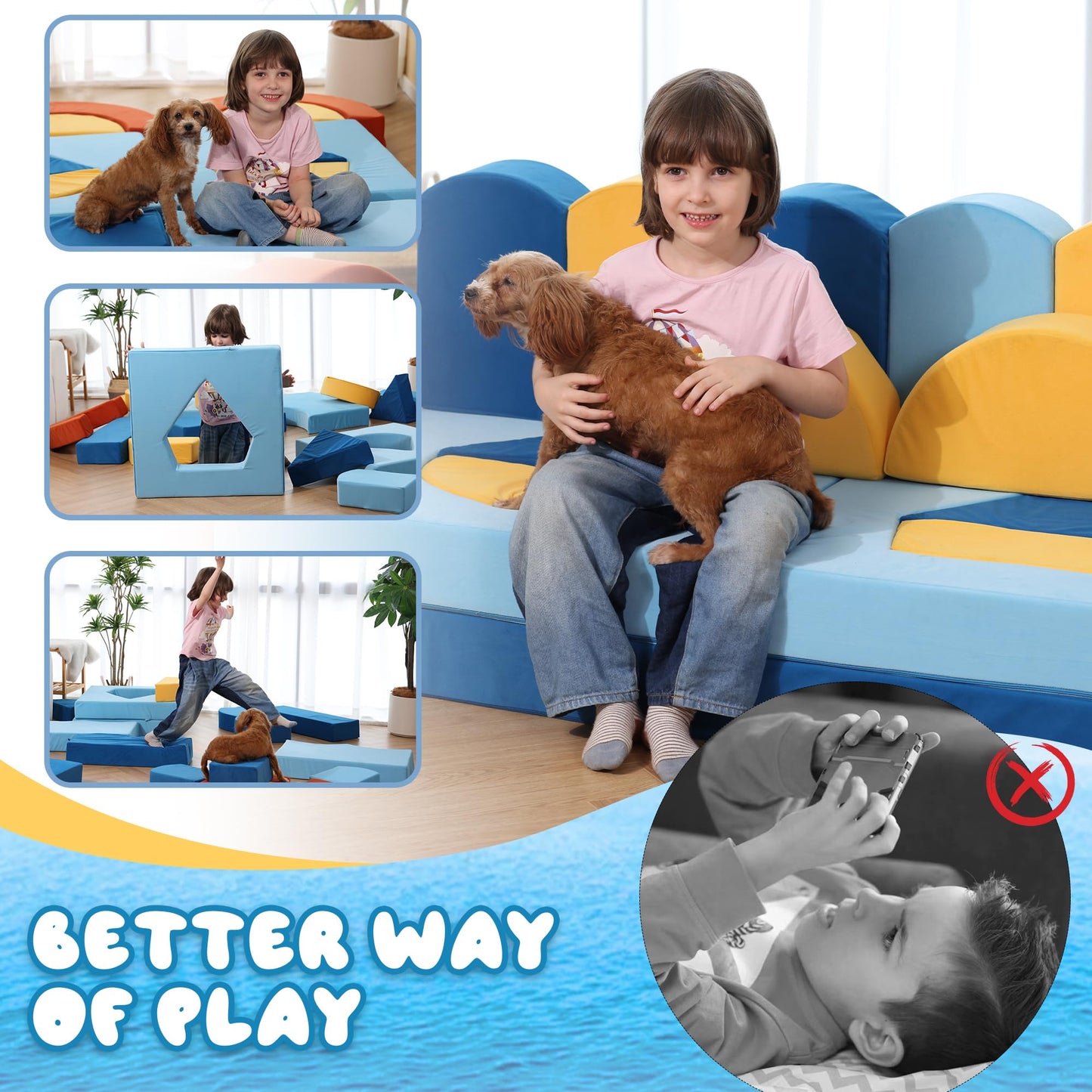 Erament 22Pcs Modular Kids Play Couch for Toddler - Kids Sofa Bed for Playroom, Convertible Furniture Ocean Theme Modular Sofa Building Fort for Inspiring Creativity