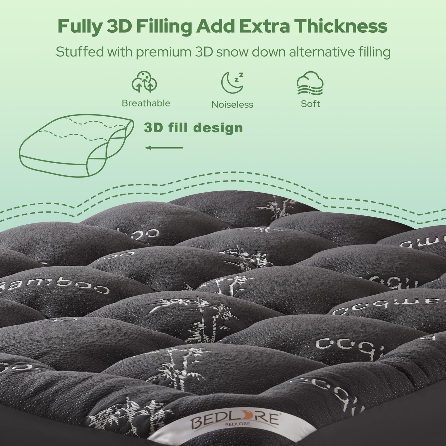 BEDLORE Twin XL Mattress Topper Viscose Derived from Bamboo, Thick Pillow Top Mattress Pad with Deep Pockets for 6-15 inches Mattress, Soft Mattress Topper College Dorm Size for Back Pain(Dark Gray)