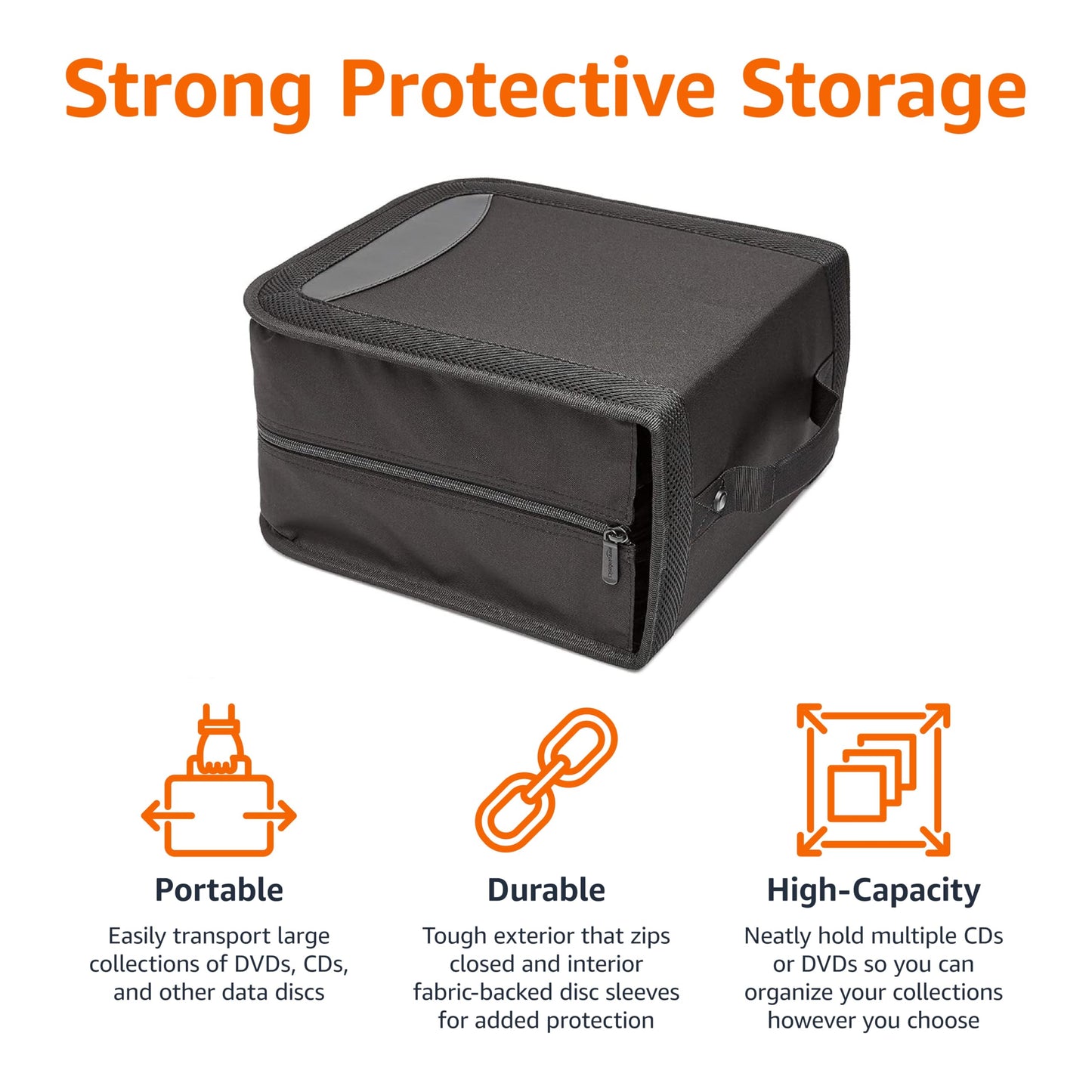Amazon Basics Polyester CD/DVD Portable Storage Binder with Handle, 400-Capacity, Black