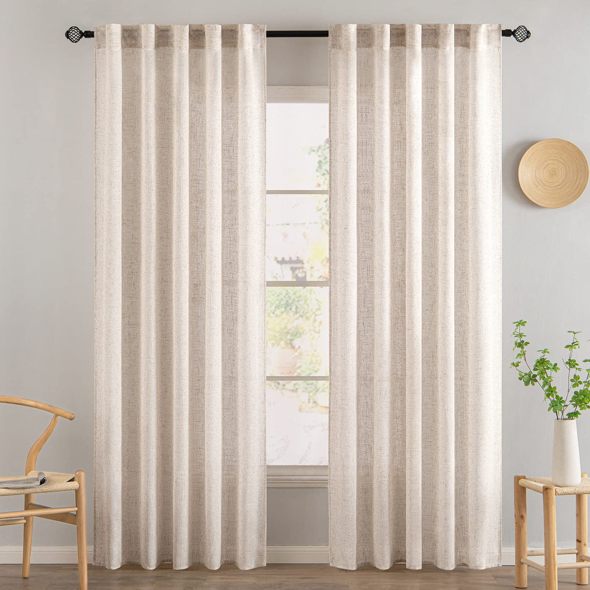 MIULEE Natural White Linen Curtains 52x84 Inch Long for Bedroom Living Room