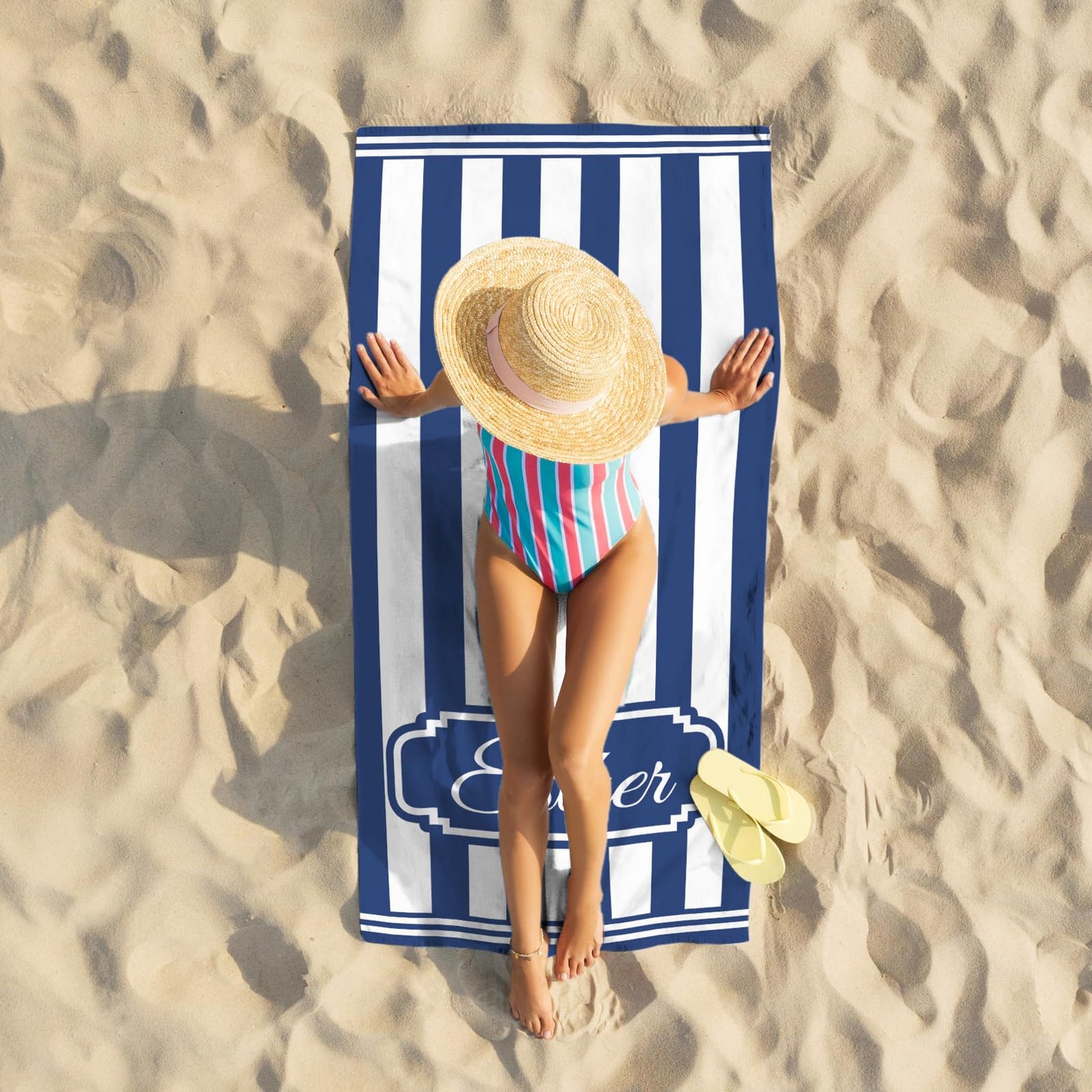 Personalized Beach Towels with Name Microfiber Custom Beach Towels Graduated Gifts for Students, Sand Free Quick Dry Beach Towel for Women Lightweight Beach Towel for Adults 30x60 Inch-Navy Blue