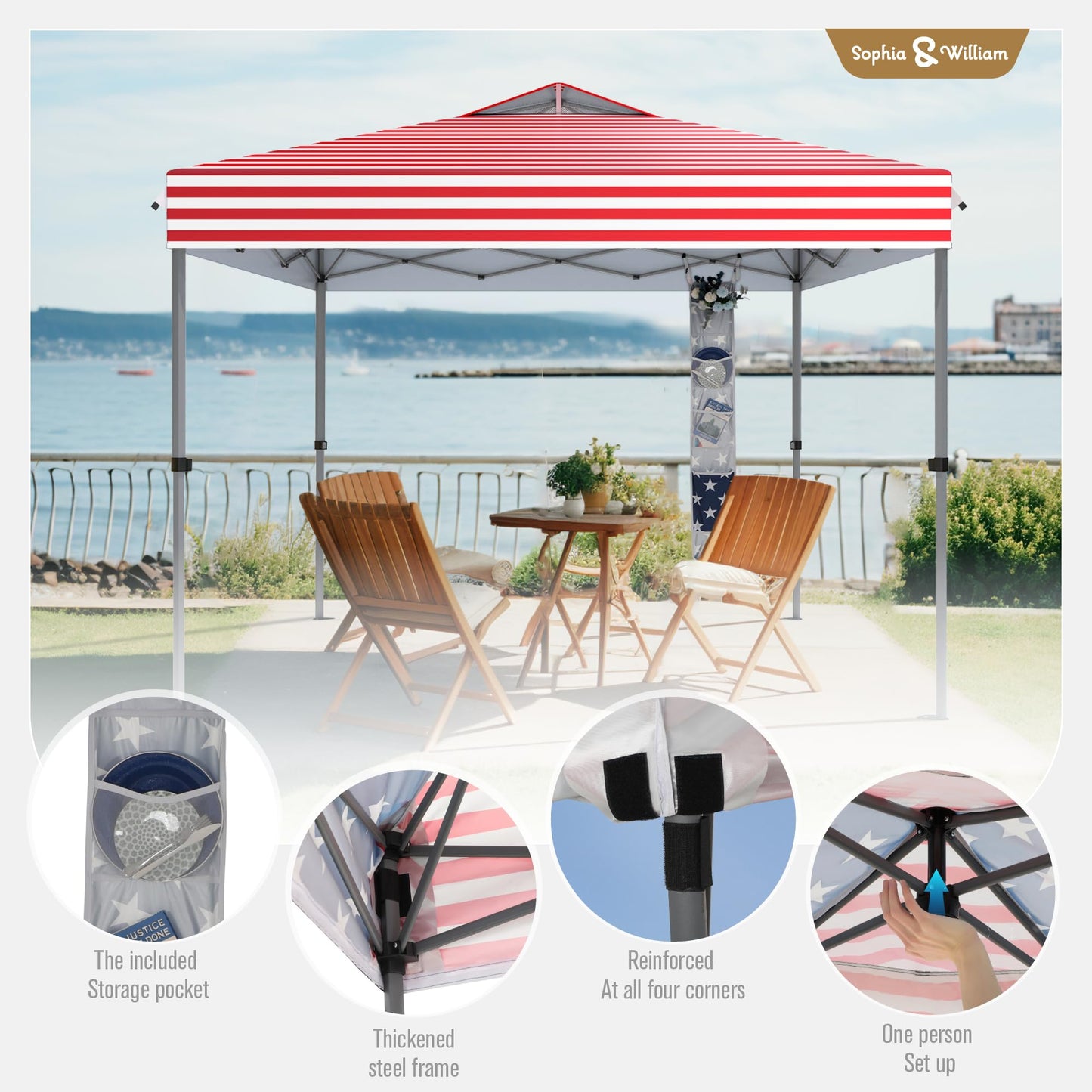 Sophia & William Canopy Tent Pop Up 10x10 ft, One Person Push Set Up Tent, Outdoor Canopies Shelter Heavy Duty Straight Legs with 4 Sandbags & Guy Ropes, 1 Roller Bag & Storage Bag, 8 Stakes, UPF50+