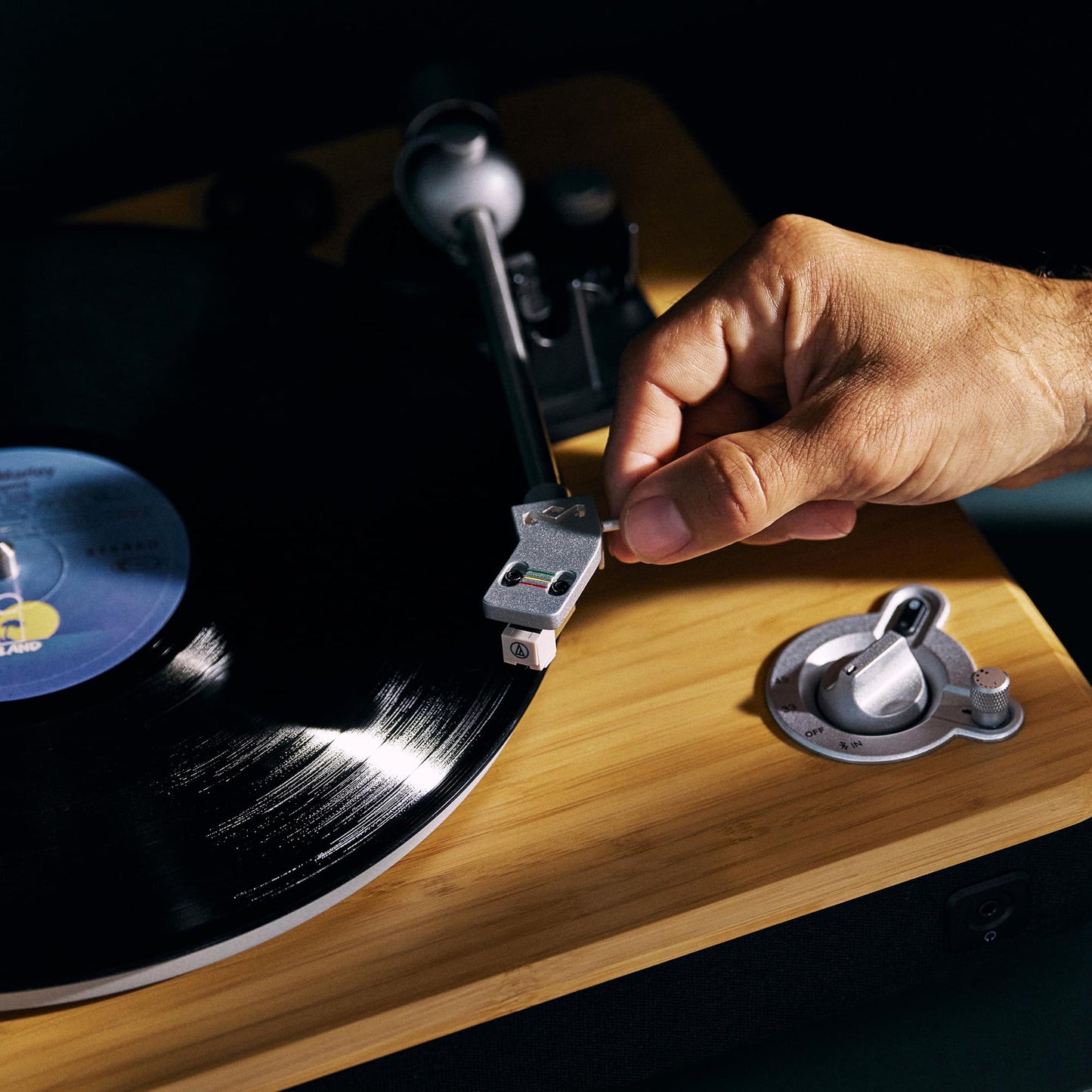 House of Marley Stir It Up Wireless 2 Turntable with Speakers - Sustainably Made Bluetooth Record Player & 10W Bookshelf Speakers, Easy Set Up Vinyl Player with an Audio Technica Cartridge, Bamboo