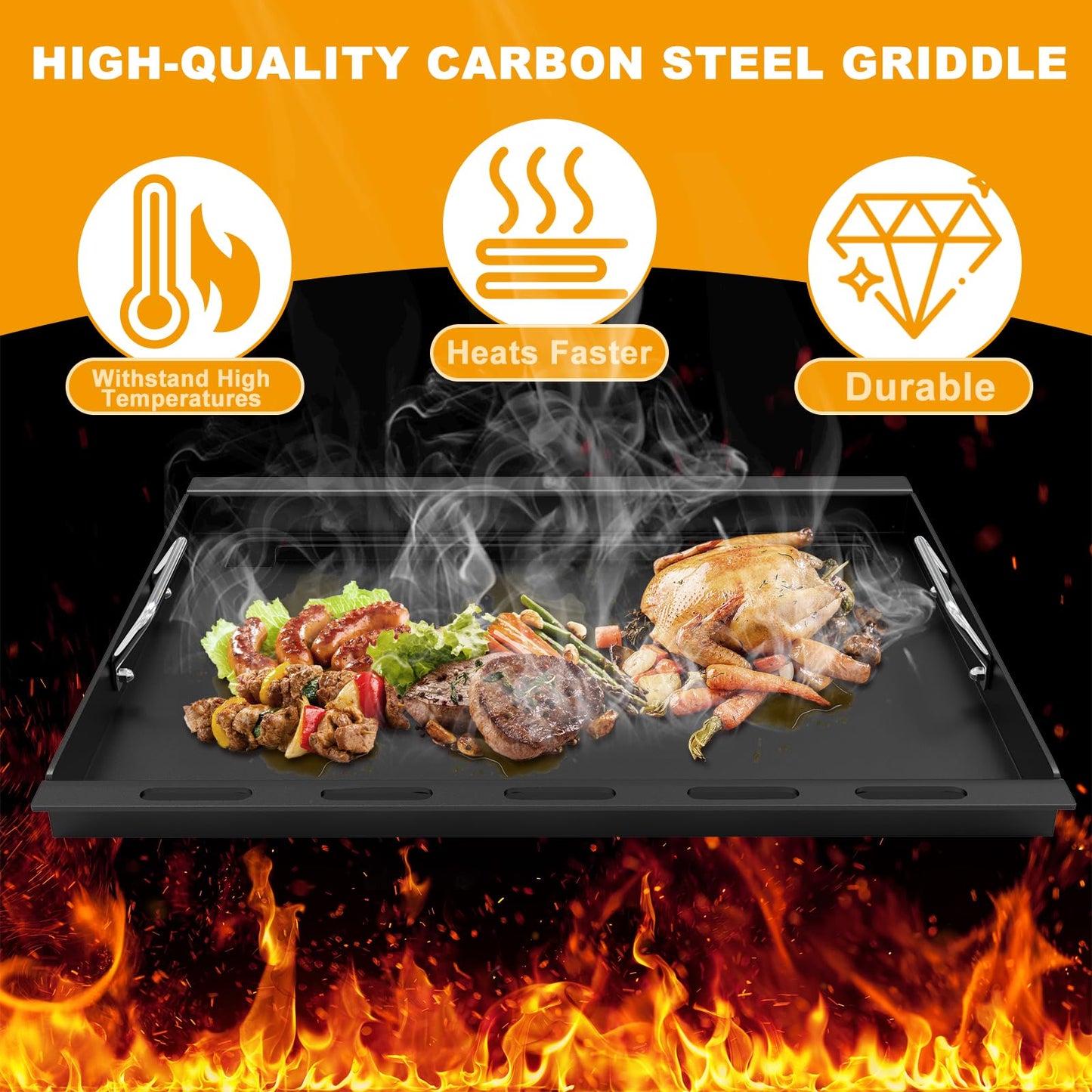 Full Size Griddle Insert Replacement Part for Nexgrill 4-Burner 720-0925 Grills, Non-stick Flat Top Cooking Griddle for Nexgrill 720-0925P 720-0925PG 720-0340 720-0718A, Carbon Steel