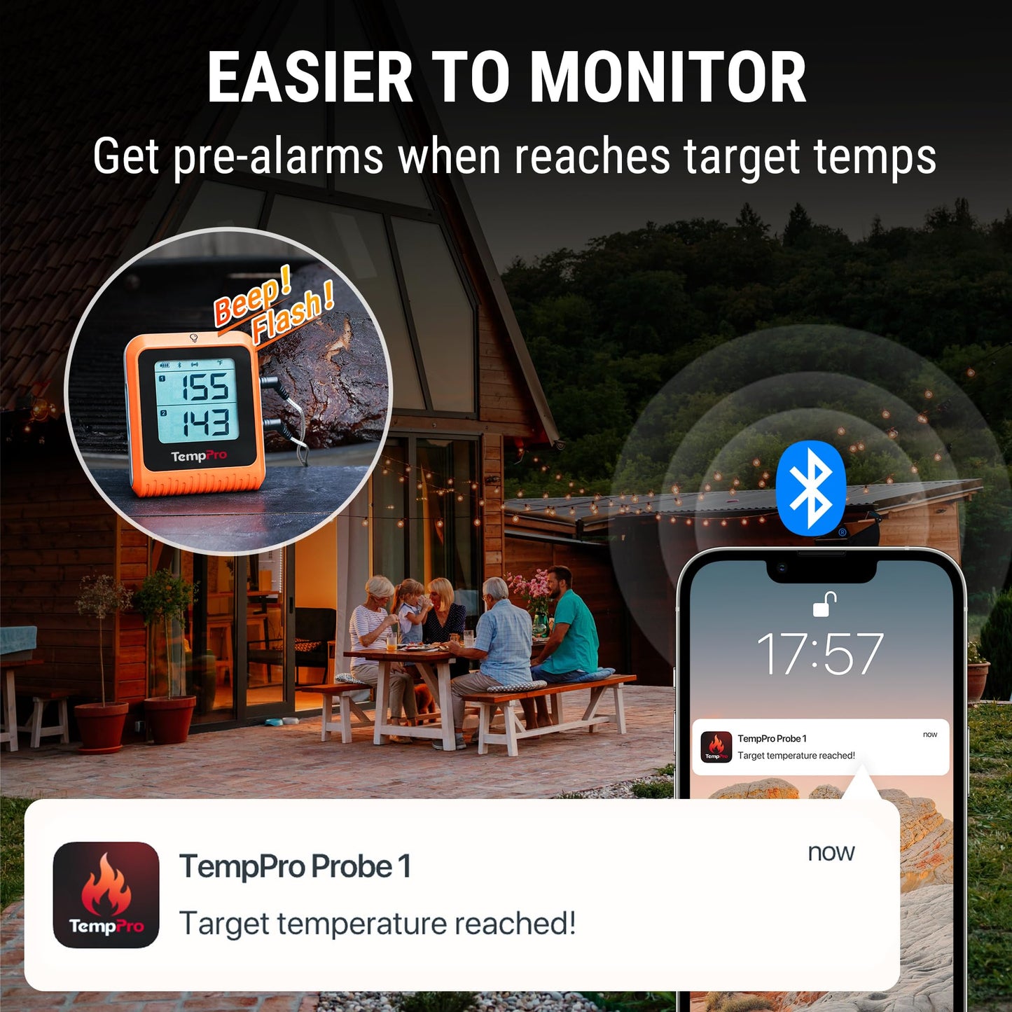 TempPro Wireless Meat Thermometer Digital for Grilling and Smoking, 2 Probes Bluetooth Meat Thermometer for Cooking Turkey Fish Beef, Rechargeable Smoker Accessories for BBQ Oven Gift for Dad