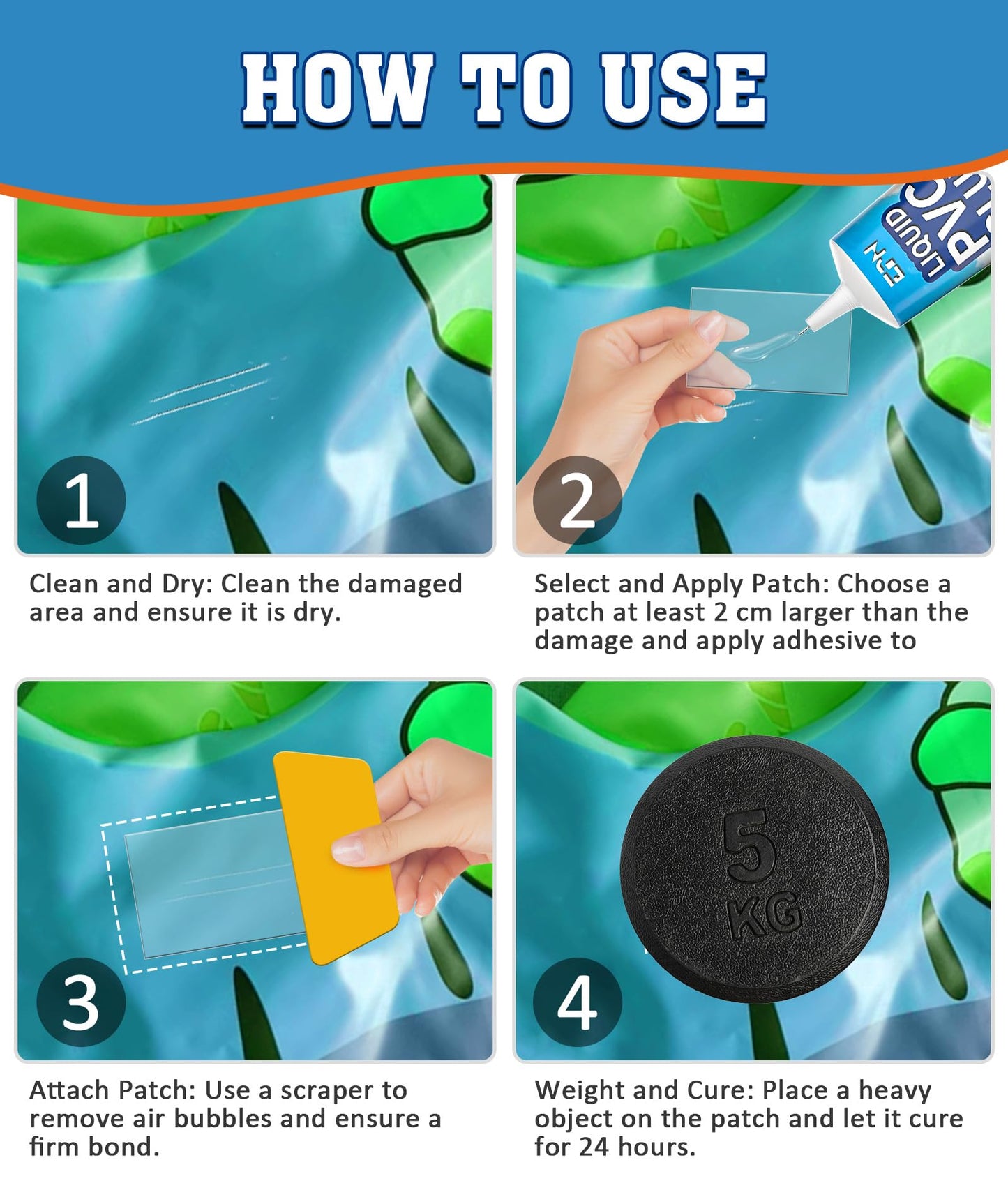 EPN Air Mattress Patch Kit, Waterproof Vinyl Pool Liner Repair Kit for Inflatables, Air Mattress, Swimming Ring, Tent, Bounce House, Inflatable Toys, Hot Tub, PVC Boat, Raft, Kayak (80 ML)