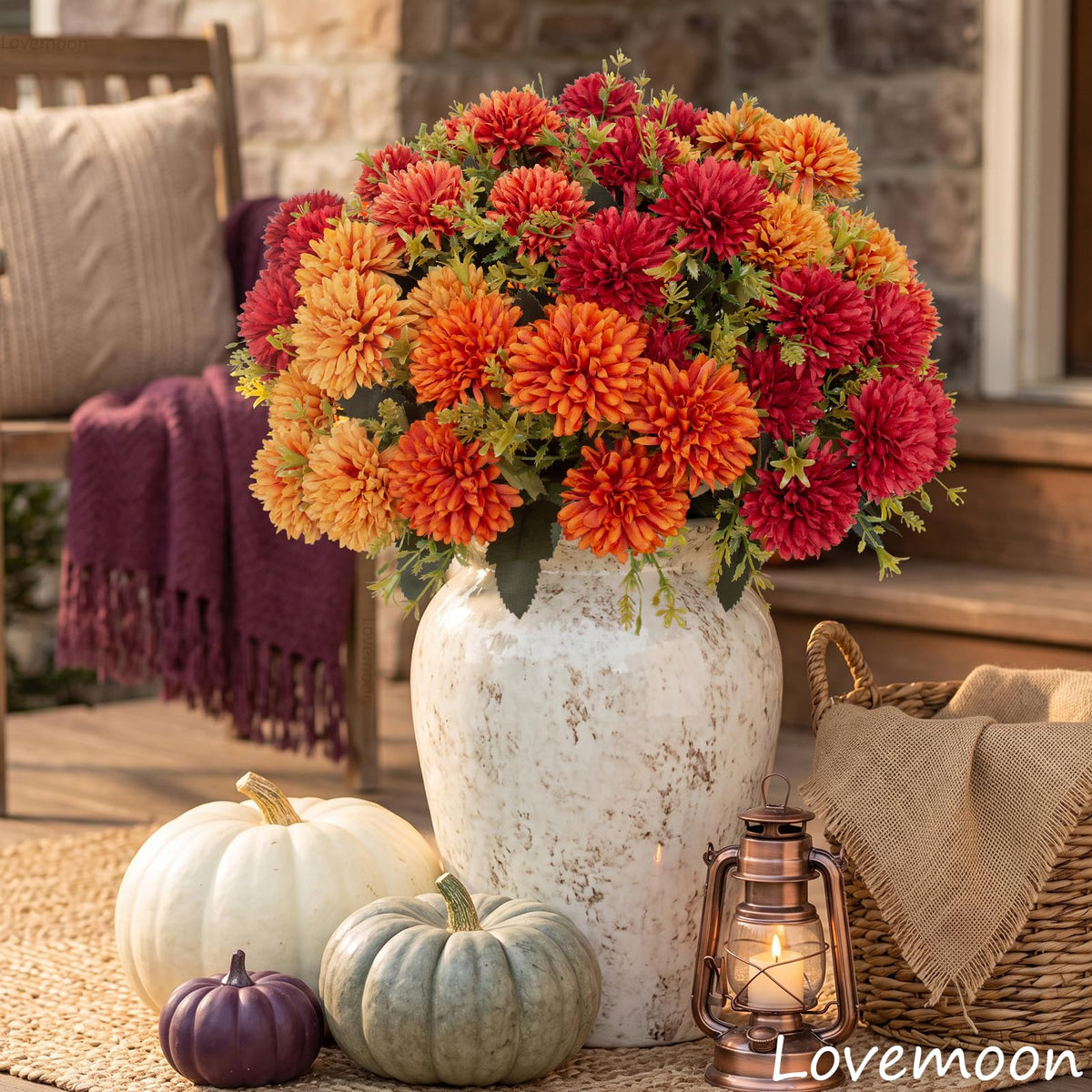 lovemoon Artificial Chrysanthemums Flowers for Outdoors, Fall