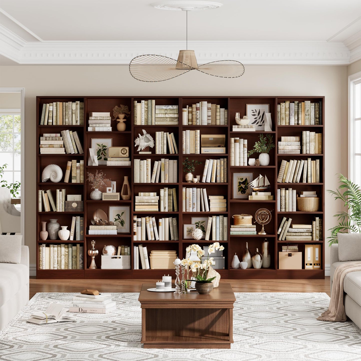 FACBOTALL Triple Wide Bookshelf, Large Bookshelf with 17 Display Shelves