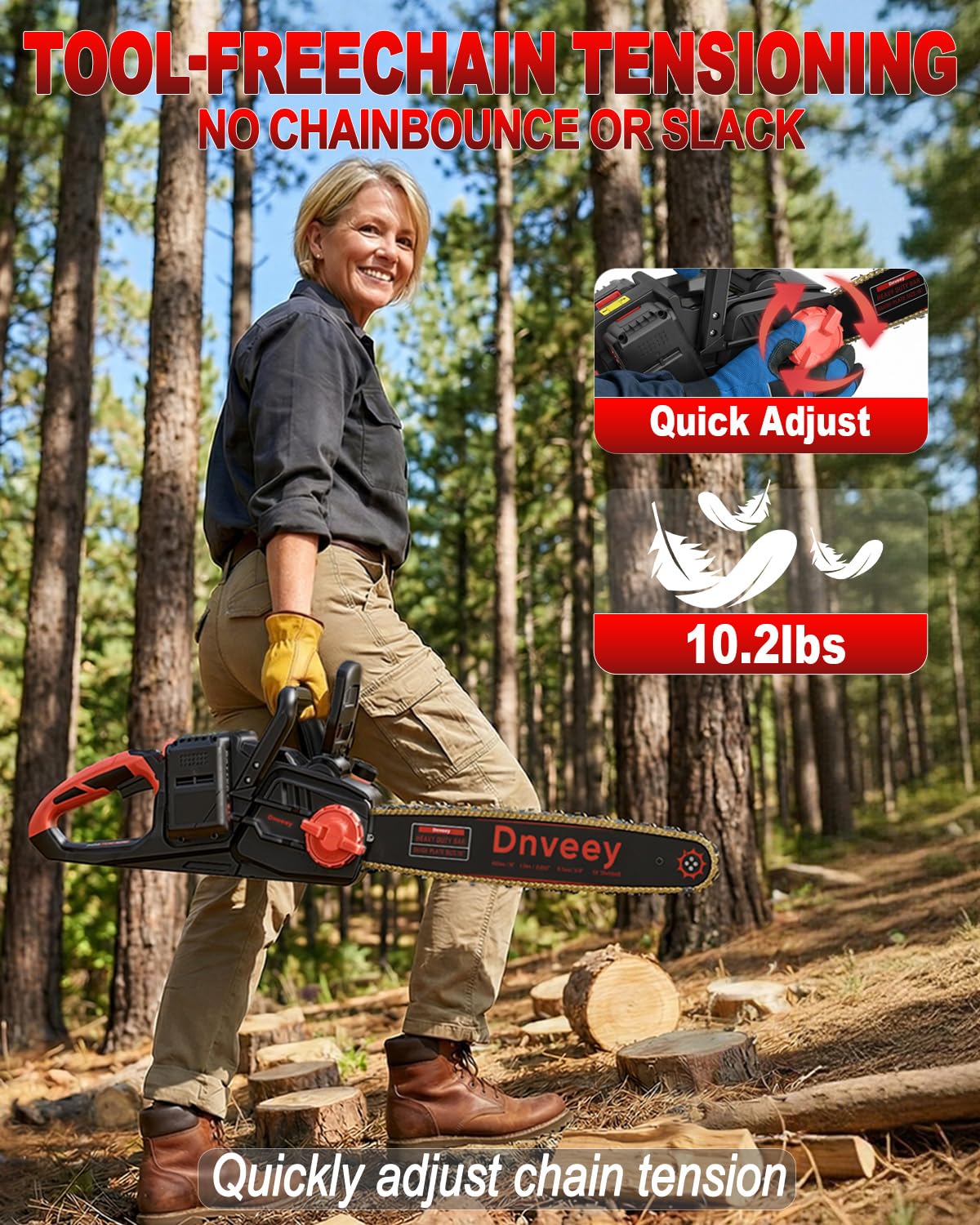 Snoonwee 2100W Battery Powered Chainsaw for Storm Cleanup, 18 and 16-Inch Interchangeable Bars, 42V Max Cordless Electric Chain Saw with Two 4.0Ah Batteries for Backyard Tree Felling (Red Black)