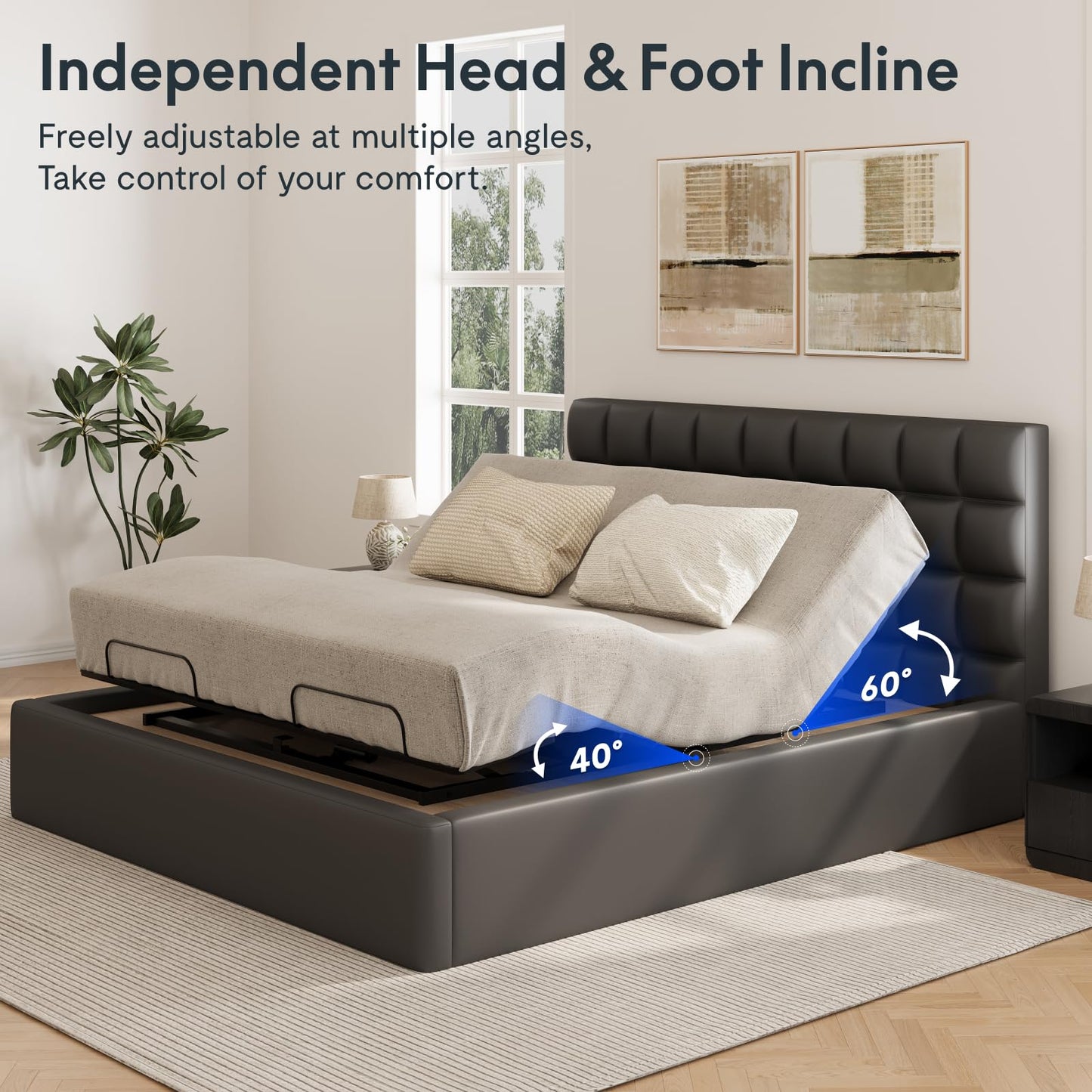 FLEXISPOT S3K-Lite King Size Adjustable Bed Frame Base, Zero Clearance, Independent Head & Foot Incline, Zero Gravity, Wireless Remote, 12’’ Legs, Easy Assemble, 5-Year Warranty, 750 lbs.