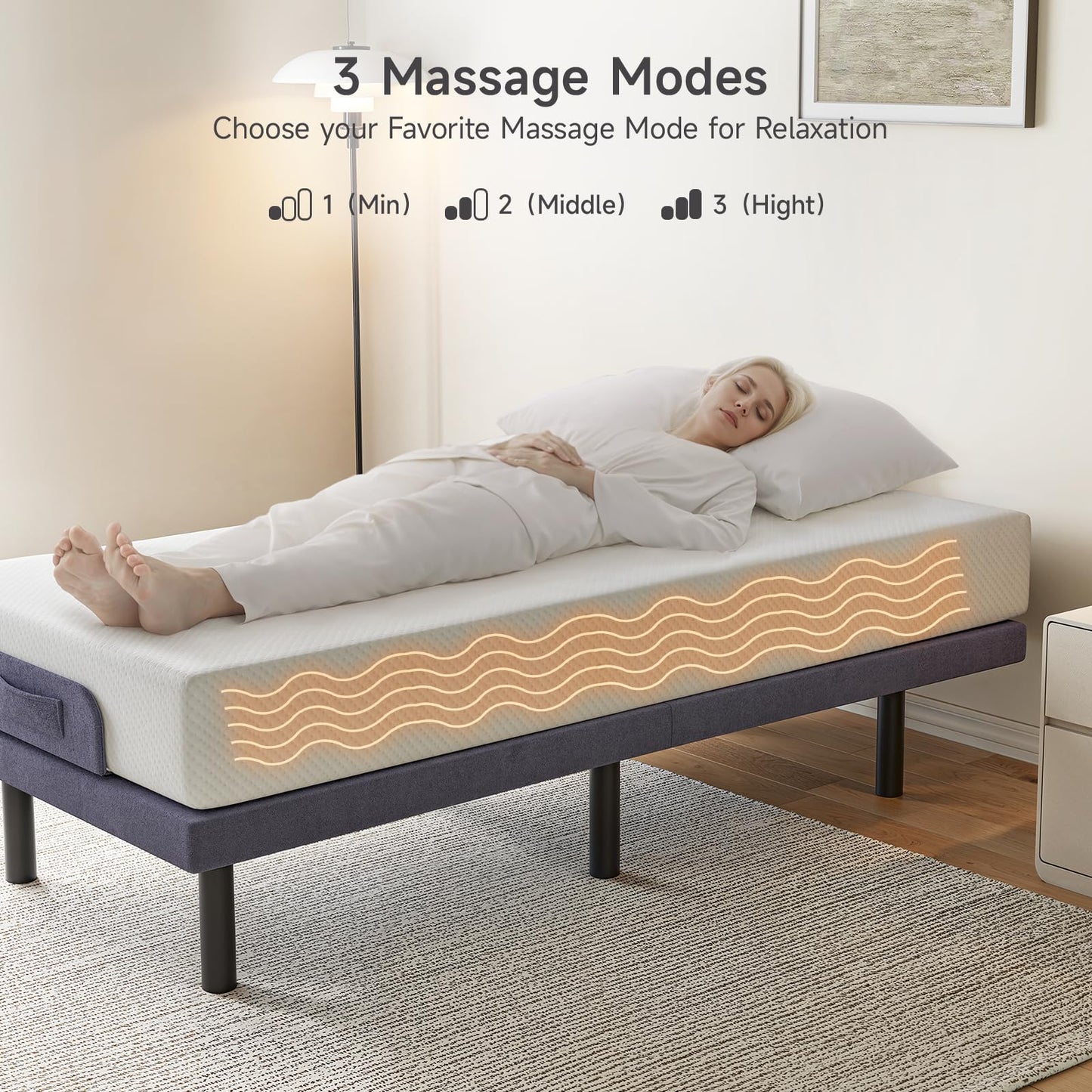 ONBRILL Twin Adjustable Bed Frame with Wireless Remote, Electric Bed Base w/3 Massage Modes, Zero Gravity Bed, Head and Foot Incline, 3 Mins Fast Assembly, 2 USB Ports, Memory Pre-Sets, Anti-Snore
