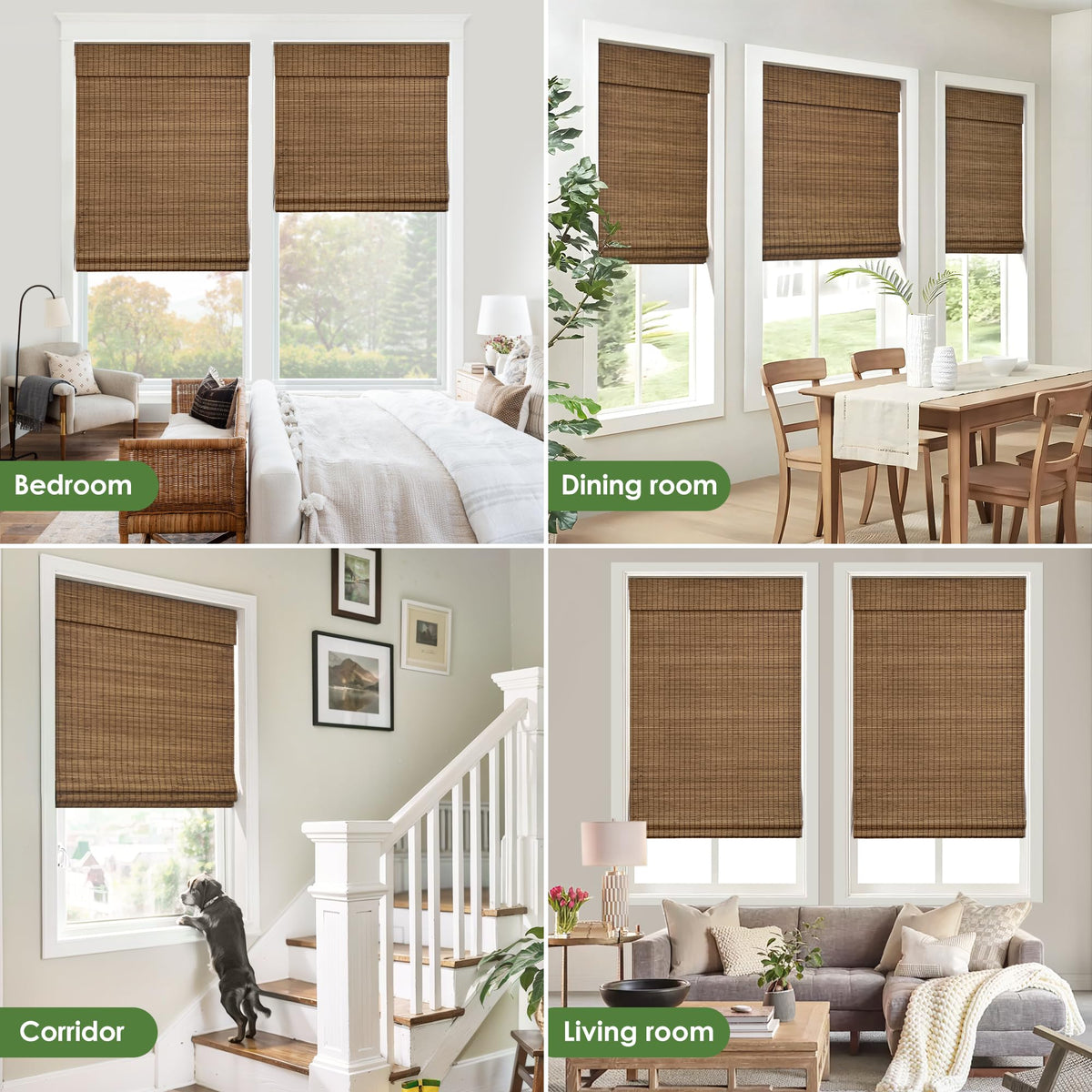 LazBlinds Cordless Bamboo Roman Shades, 34.5x48, Highfield Teak