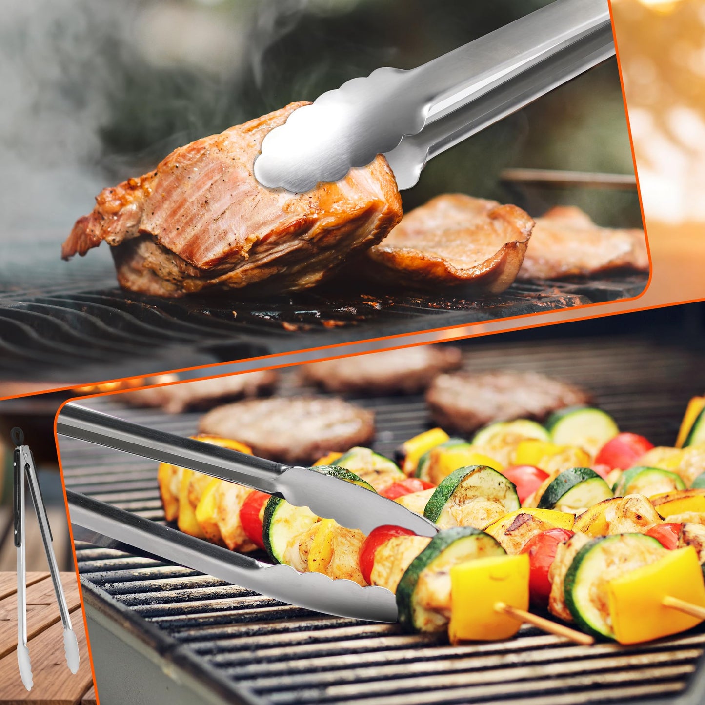 Grill Tongs, 17 Inch Extra Long BBQ Tongs, Premium Stainless Steel Metal Tongs for Cooking, Grilling, Charcoal, Barbecue/BBQ, Buffet (17", 2PCS)