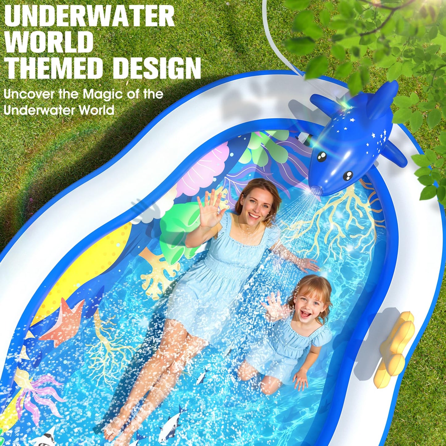 StarOcean 2026 Large Inflatable Play Center,Kiddie Pool with Water Slide&Sprinkler,121''x71"x51''Inflatable Toddler Pool with Slide,BlowUp Water Play for Toldder,Inflatable Water Park for Kid Backyard